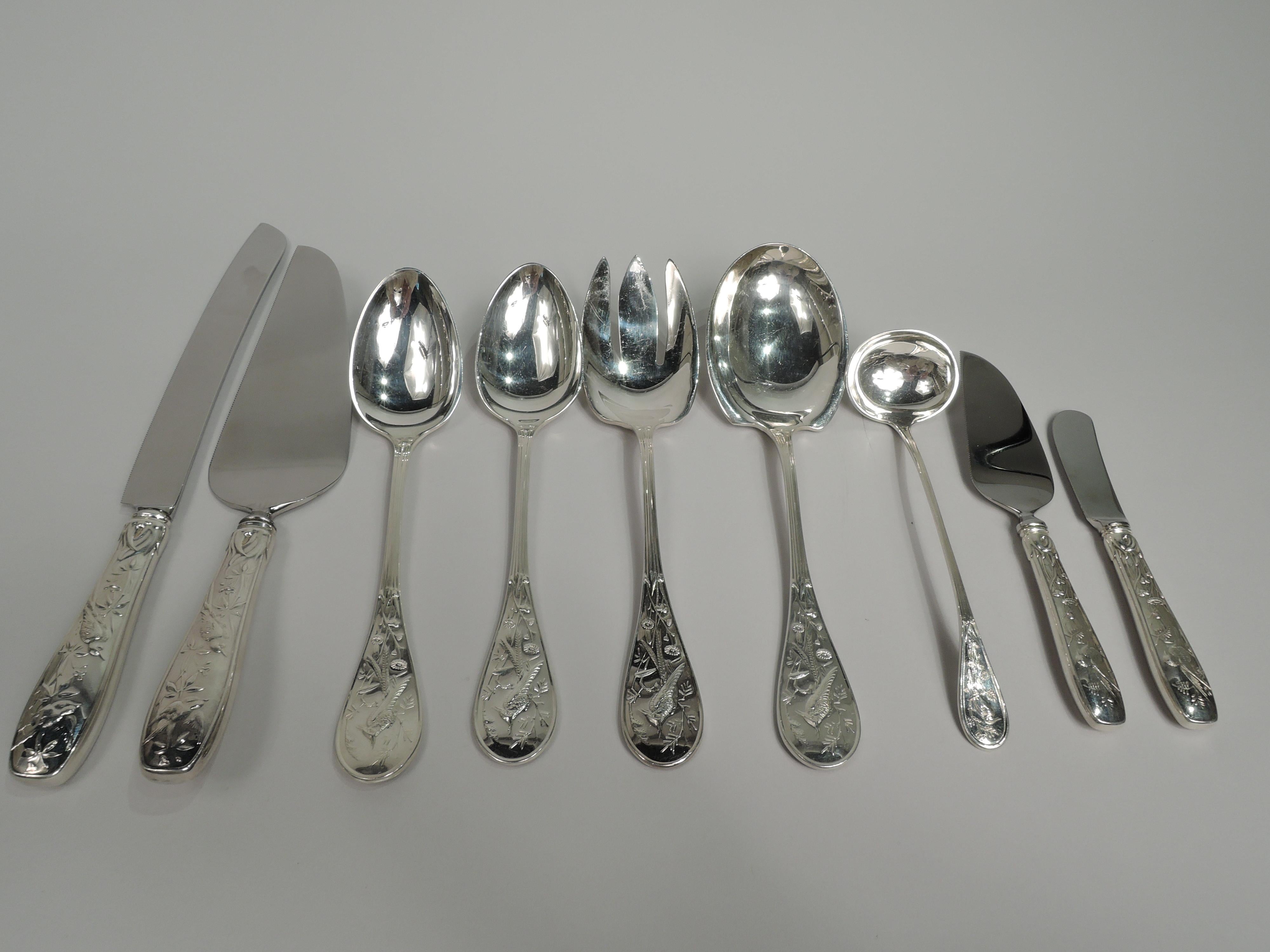 American Tiffany Audubon Sterling Silver Dinner Set for 6 with 68 Pieces