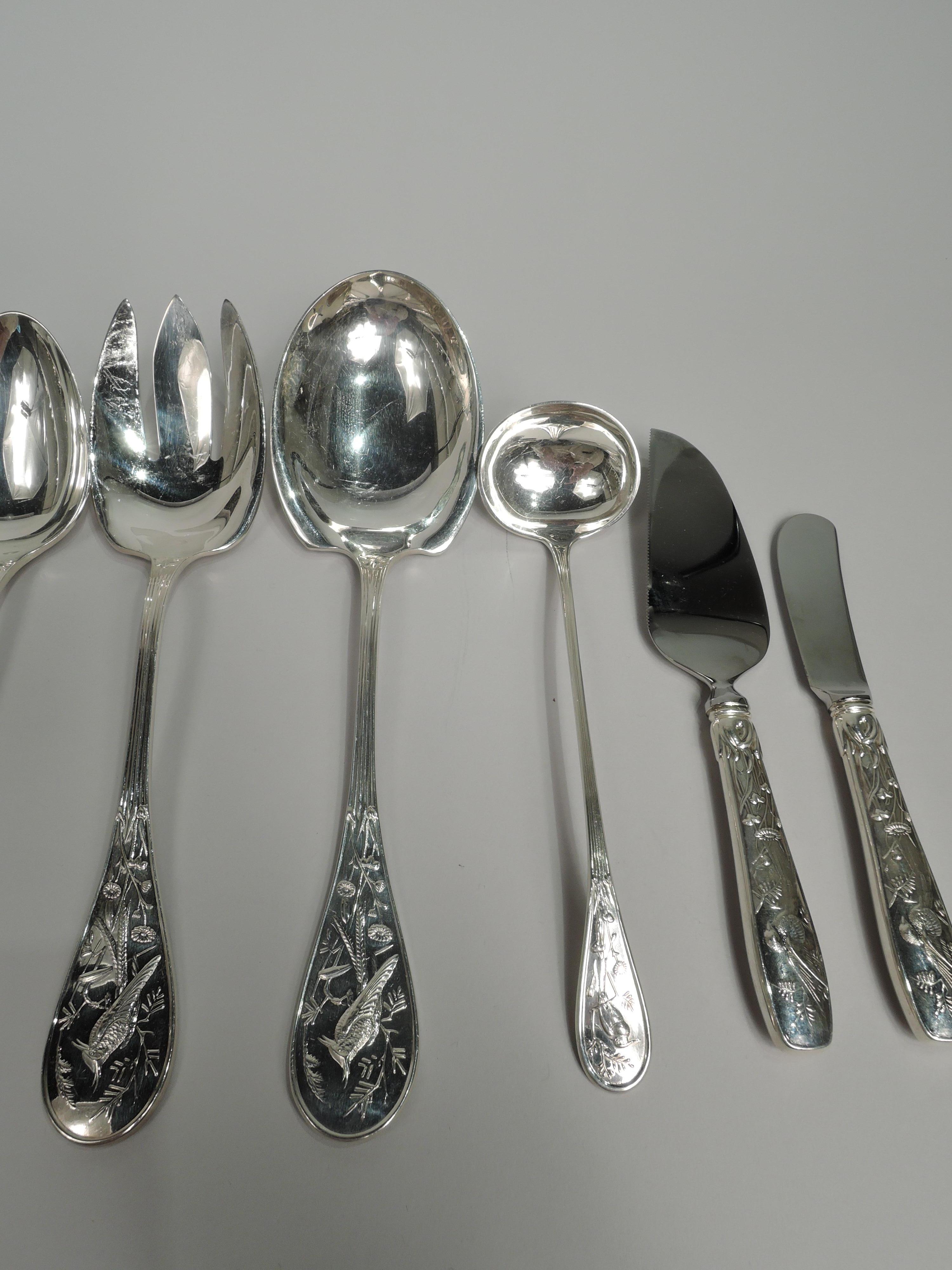 20th Century Tiffany Audubon Sterling Silver Dinner Set for 6 with 68 Pieces