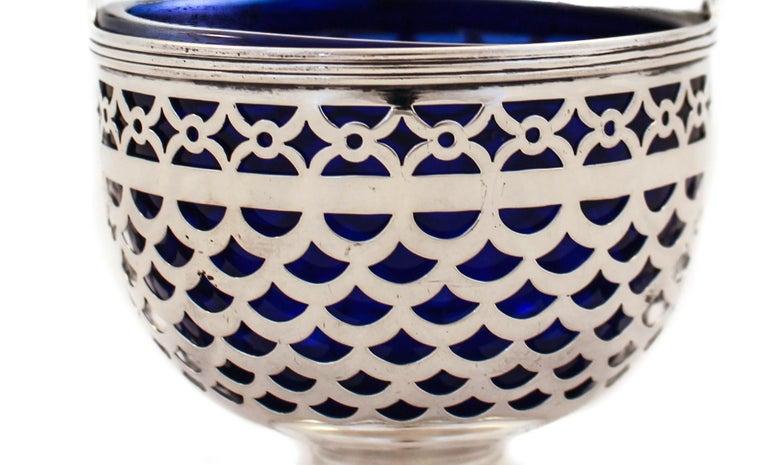 American Tiffany Basket with Cobalt Liner For Sale