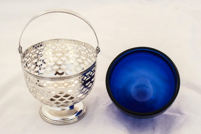Mid-20th Century Tiffany Basket with Cobalt Liner For Sale