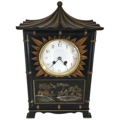 Tiffany Black Chinoiserie Pagoda Mantel Clock, circa 1920