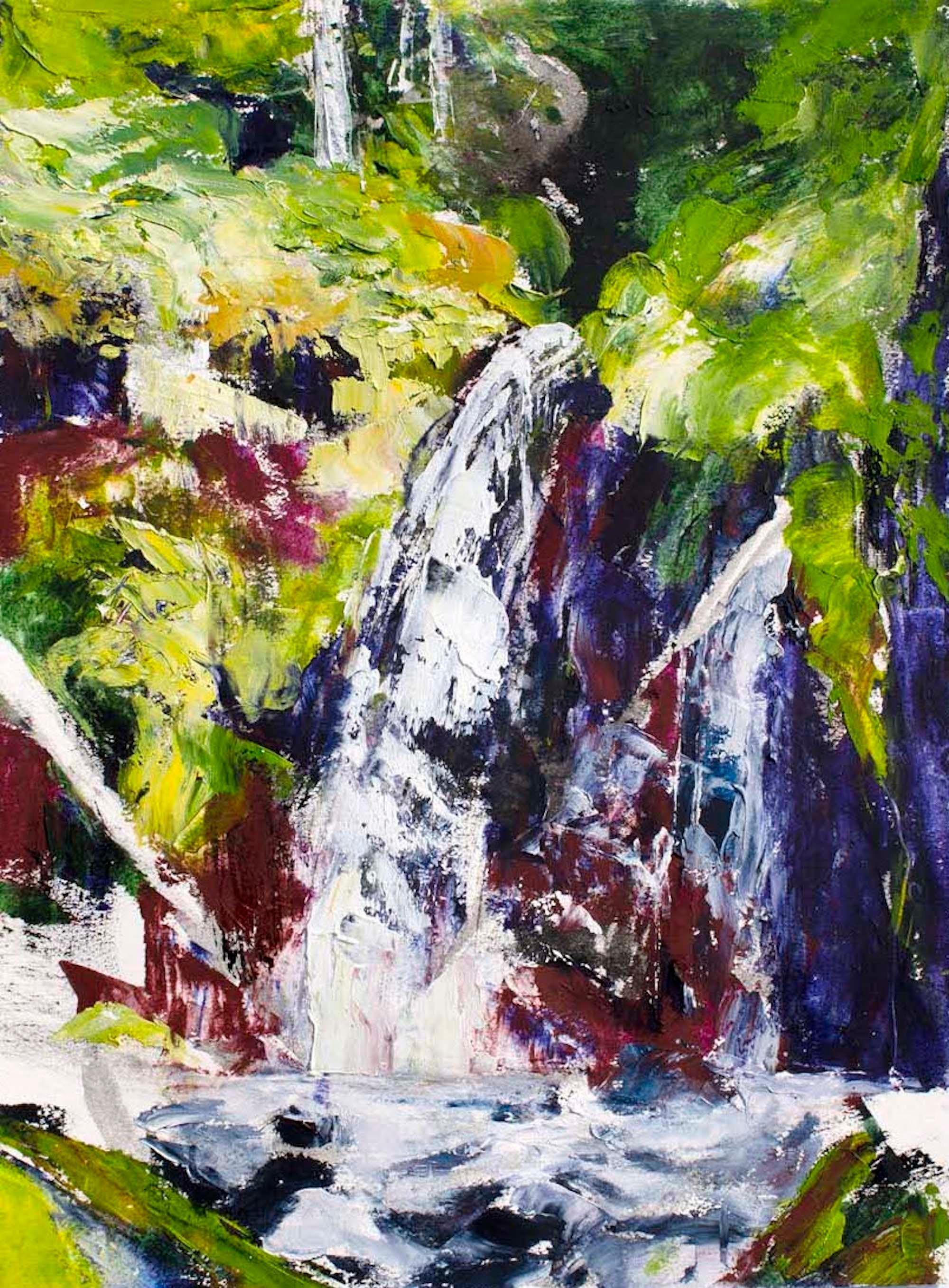 <p>Kommentare des Künstlers<br>Die Künstlerin Tiffany Blaise zeigt eine expressionistische Ansicht eines dynamischen Wasserfalls. Die rasante Kaskade stürzt in einen erfrischenden Regenwaldbach, der in leuchtenden Farben gemalt ist. Die Natur fließt