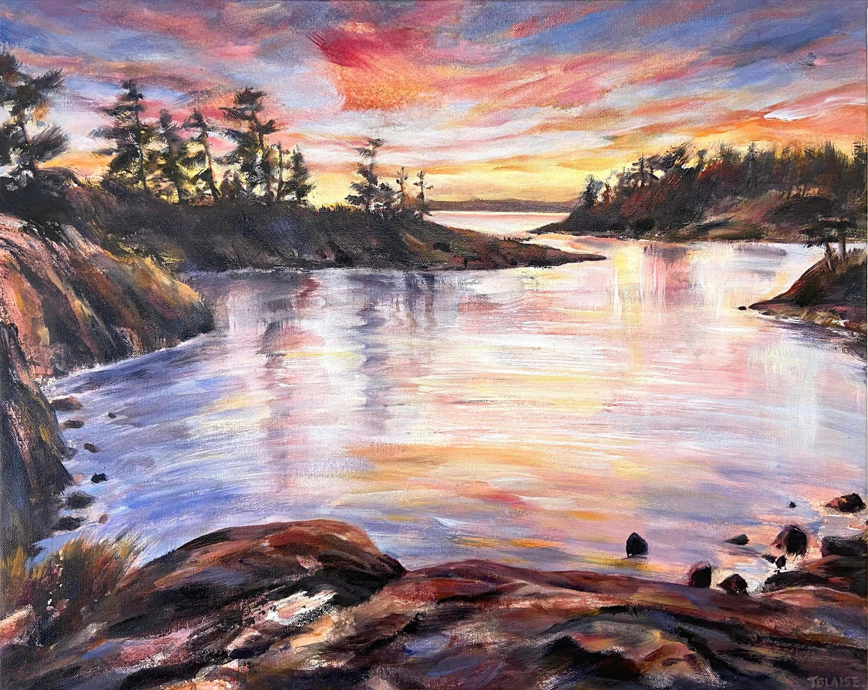 Sommerbucht, Originalgemälde – Mixed Media Art von Tiffany Blaise