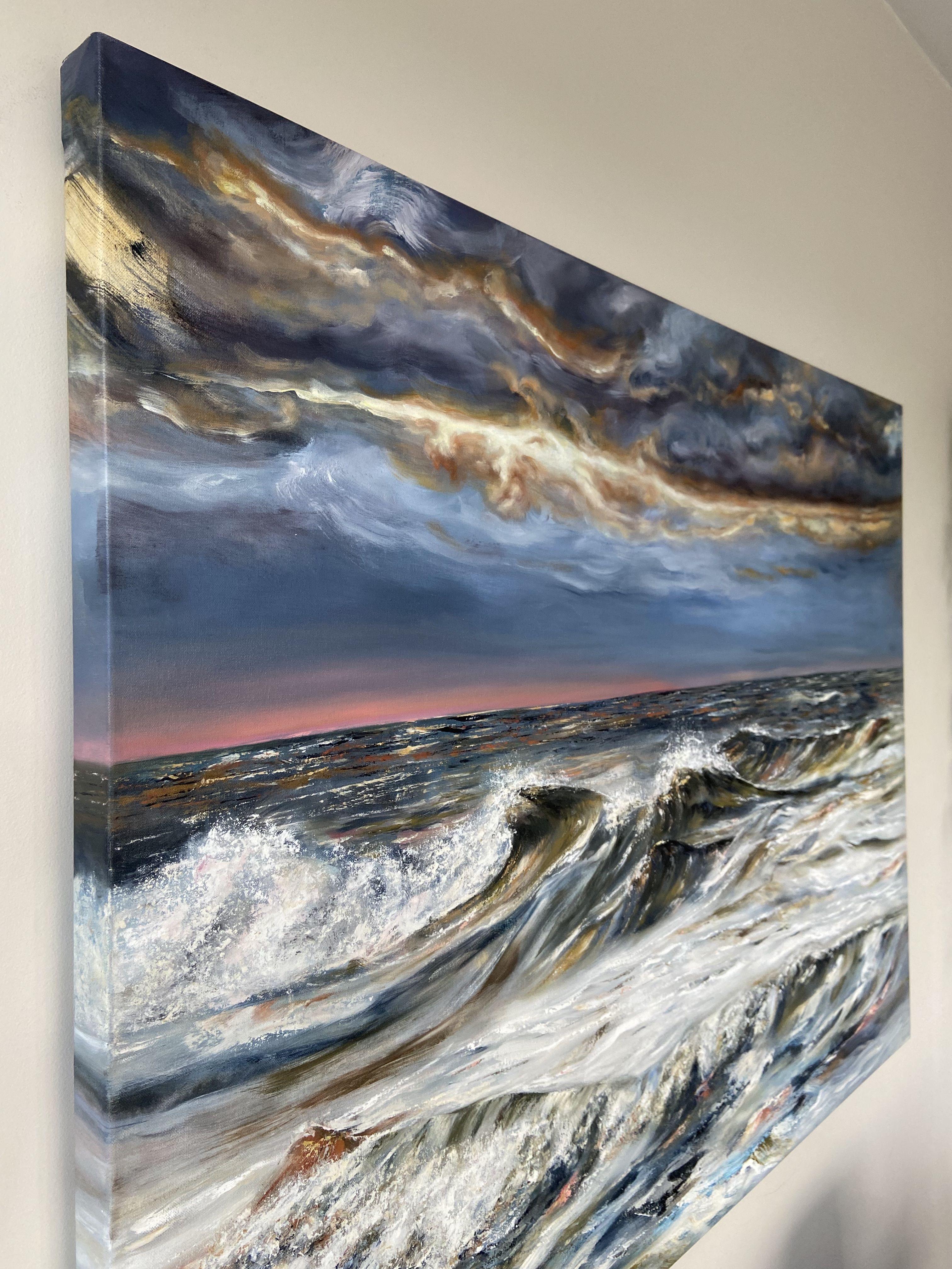 Paesaggio marino espressivo creato con colori a olio, cera a freddo e inchiostro, utilizzando pennelli e coltelli da pallet. Quest'onda che si infrange è ispirata alla bellezza e alla potenza dell'oceano :: Pittura :: Espressionismo :: Questo pezzo