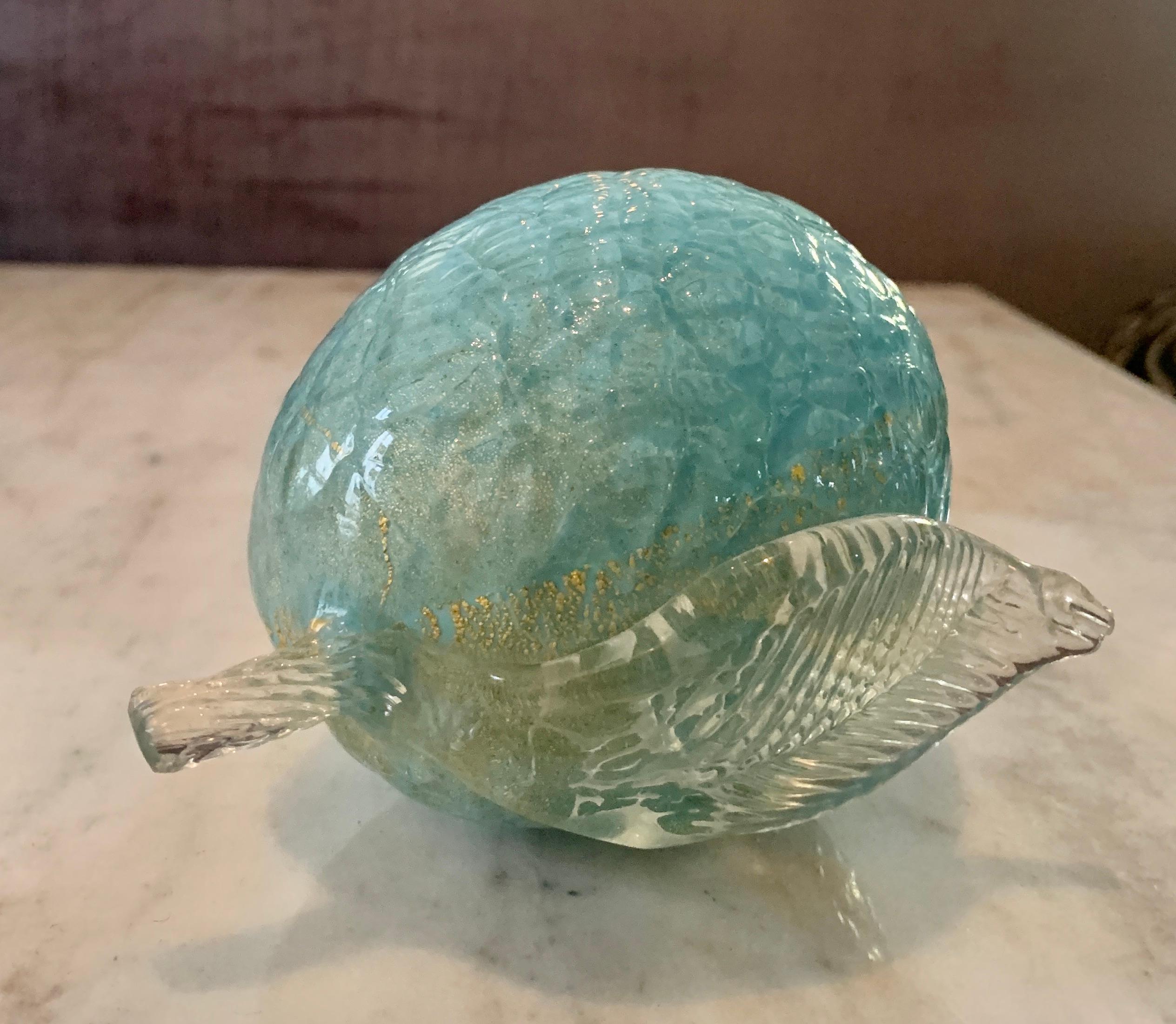 Gilt Tiffany Blue and Gold Murano Lemon Paperweight