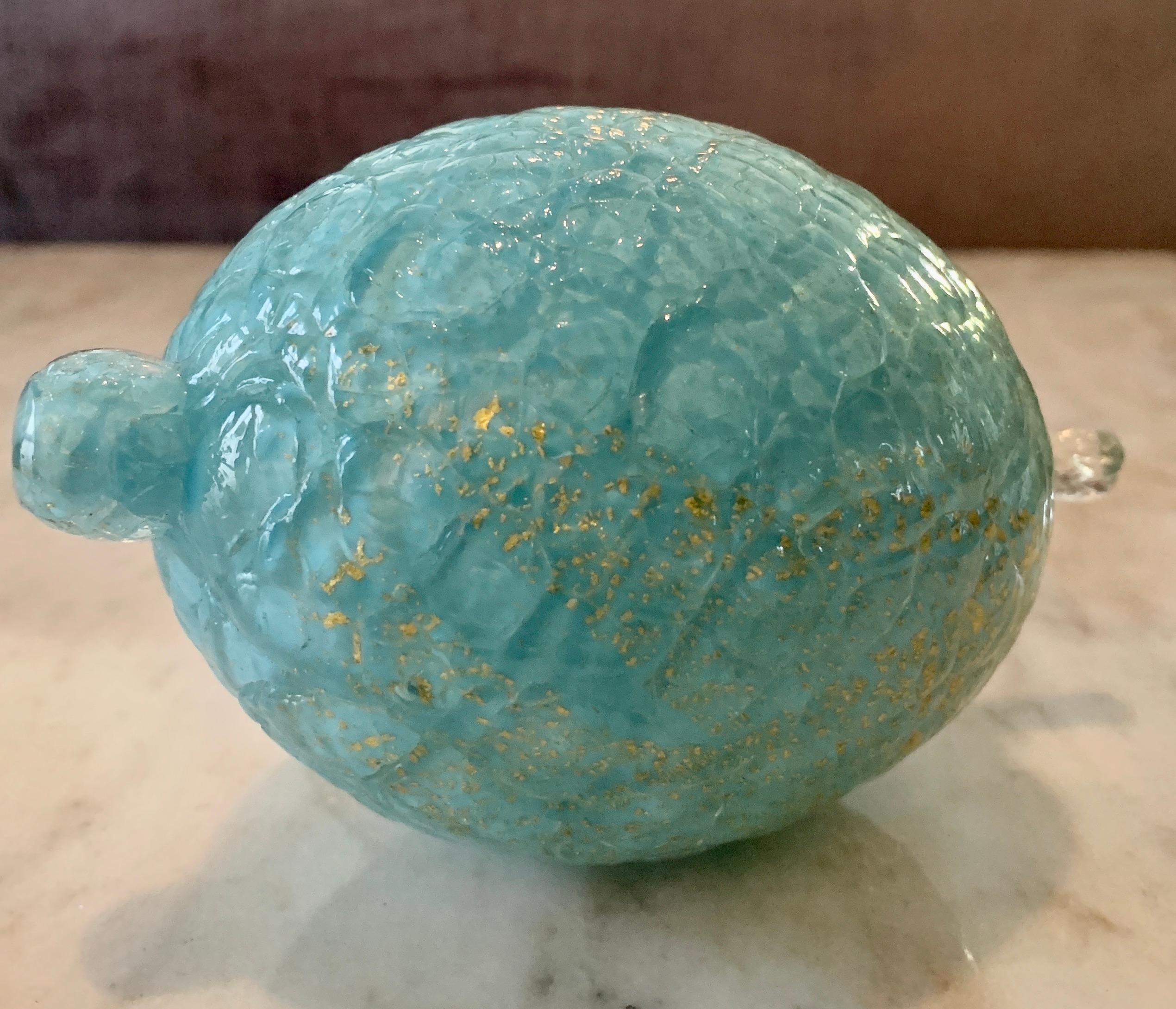 Tiffany Blue and Gold Murano Lemon Paperweight In Good Condition In Los Angeles, CA