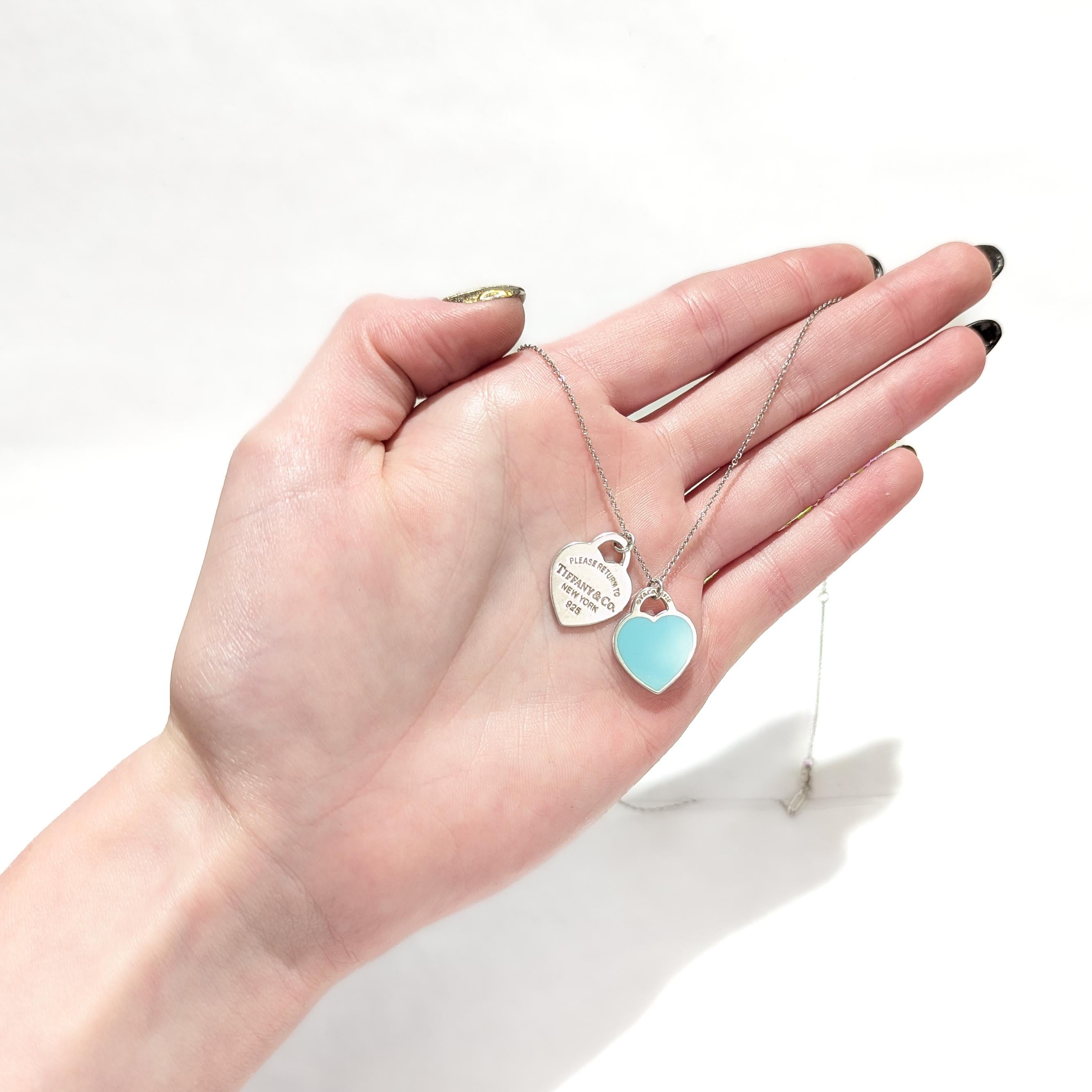 Modern Tiffany Blue Double Heart Tag Small 'Return to Tiffany' Pendant Necklace