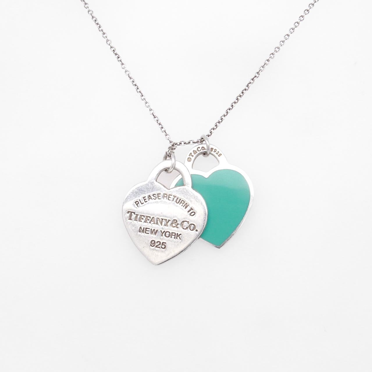 Tiffany Blue Double Heart Tag Small 'Return to Tiffany' Pendant Necklace In Good Condition In Philadelphia, PA