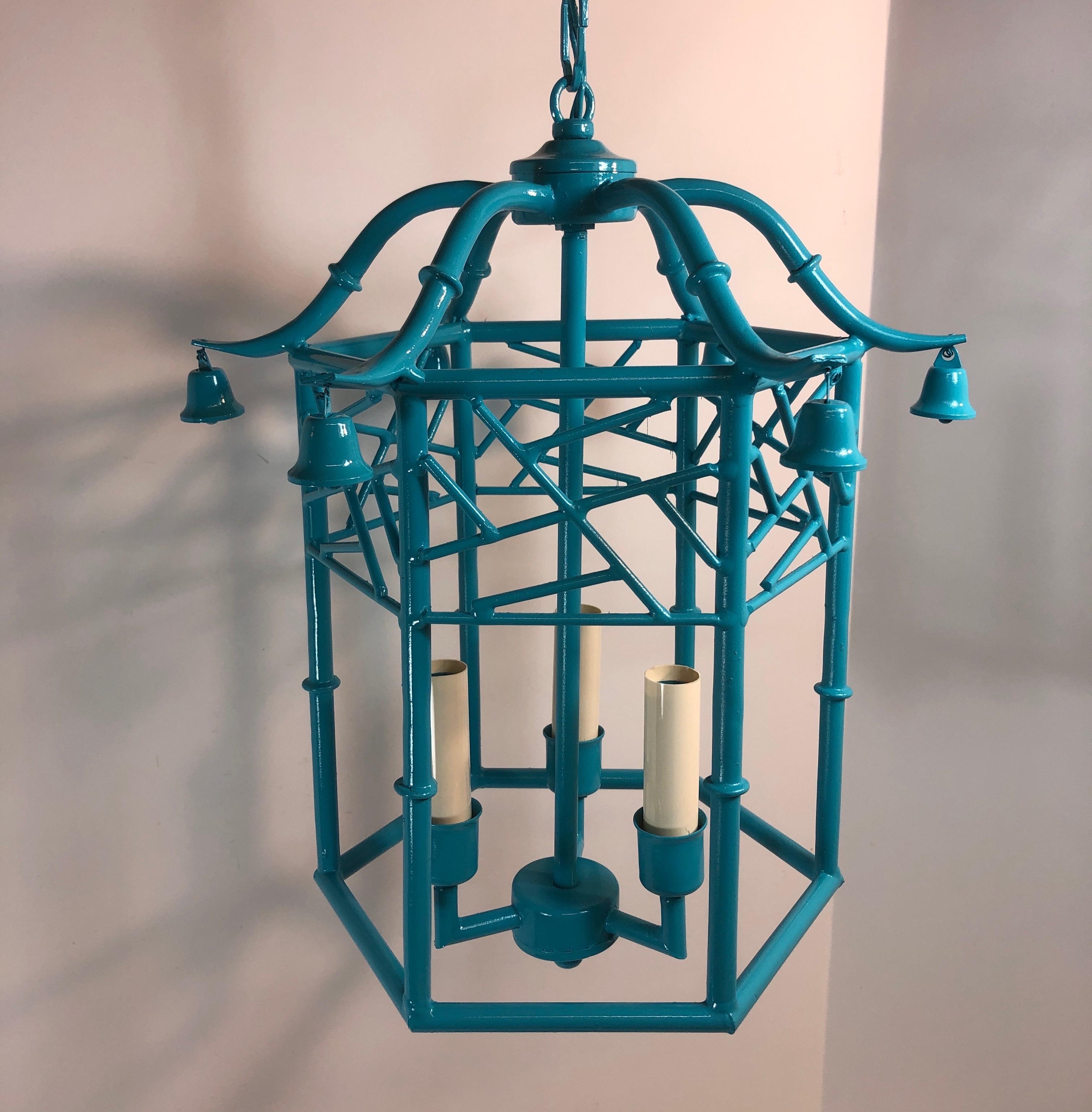 Tiffany Blue Faux Bamboo Pagoda Chandelier 1