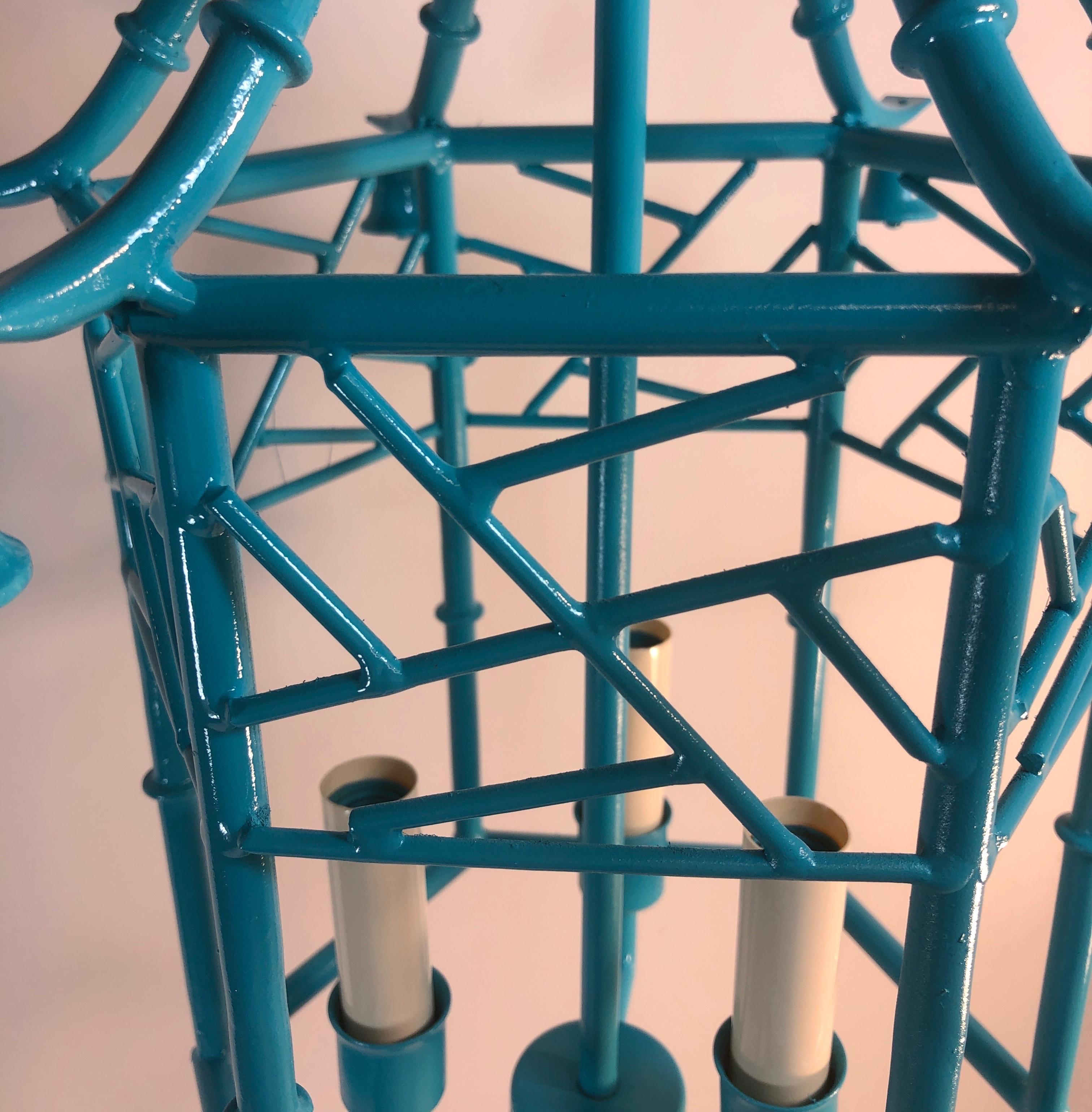 Painted Tiffany Blue Faux Bamboo Pagoda Chandelier