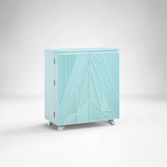 Tiffany Blue Geometric Bar Cabinet Inspired by Ancient Egypt Use of Palm Branch