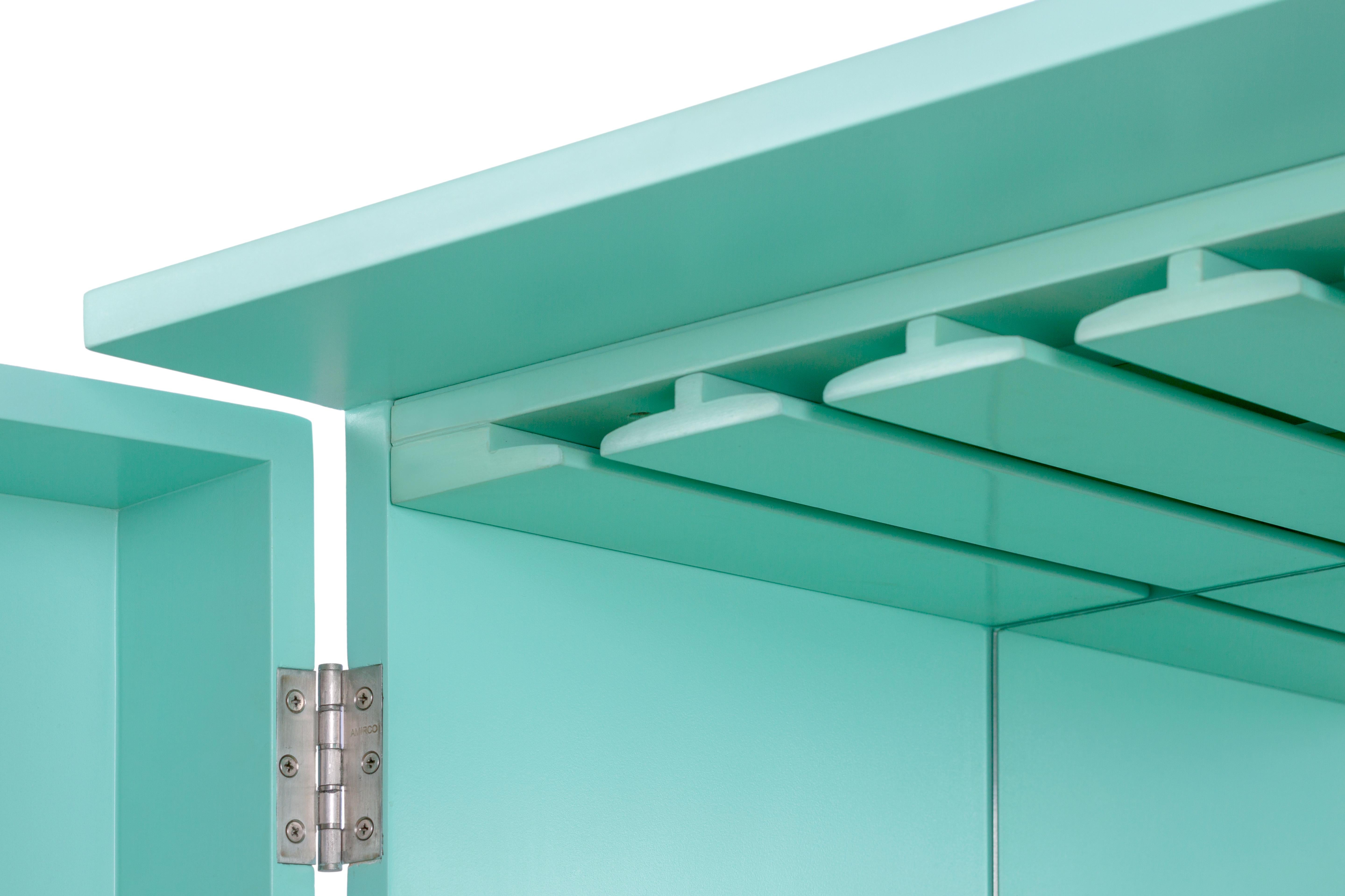 Modern Tiffany Blue Geometric Bar Cabinet Inspired by Ancient Egypt Use of Palm Branch For Sale