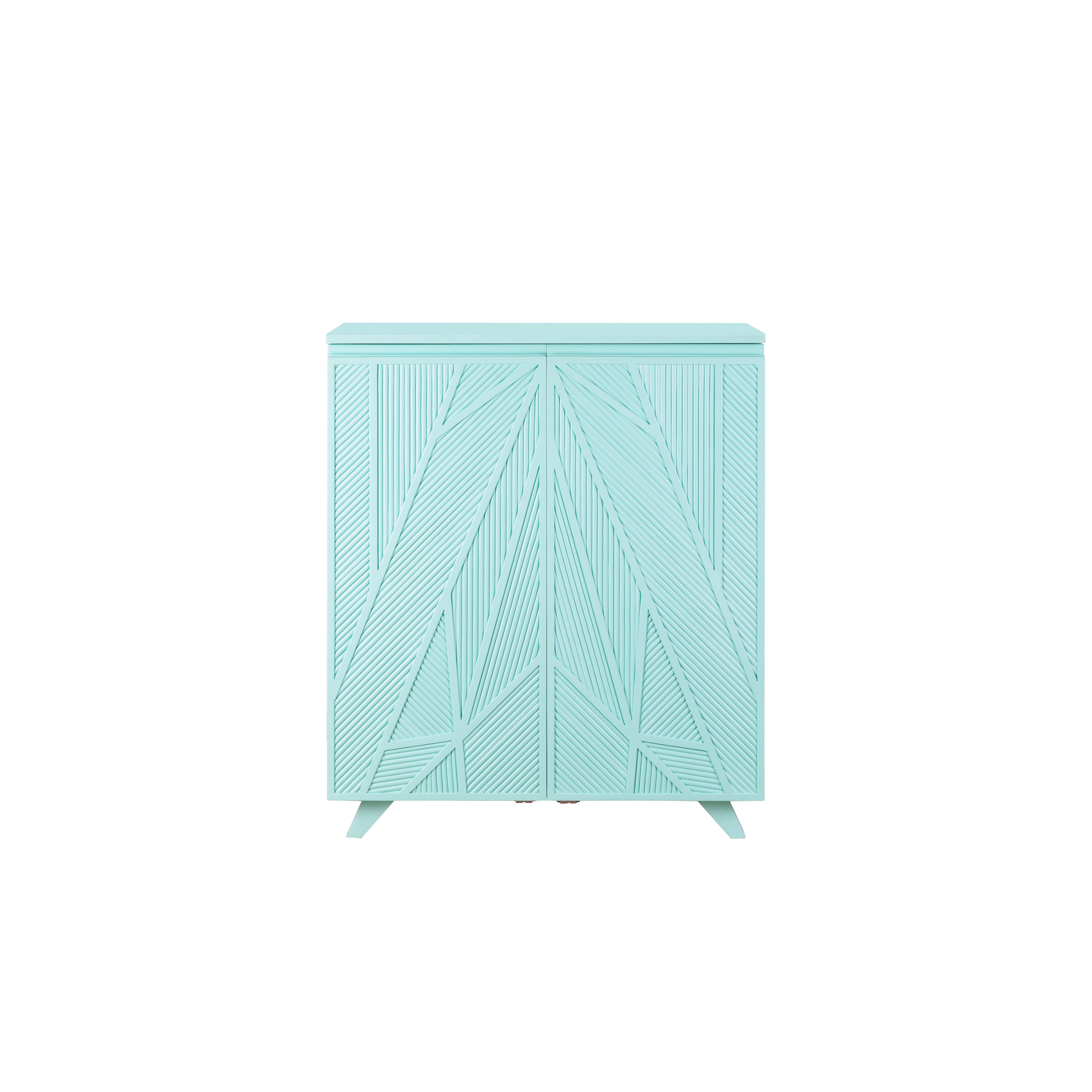 Tiffany Blue Geometric Bar Cabinet Inspired by Ancient Egypt Use of Palm Branch