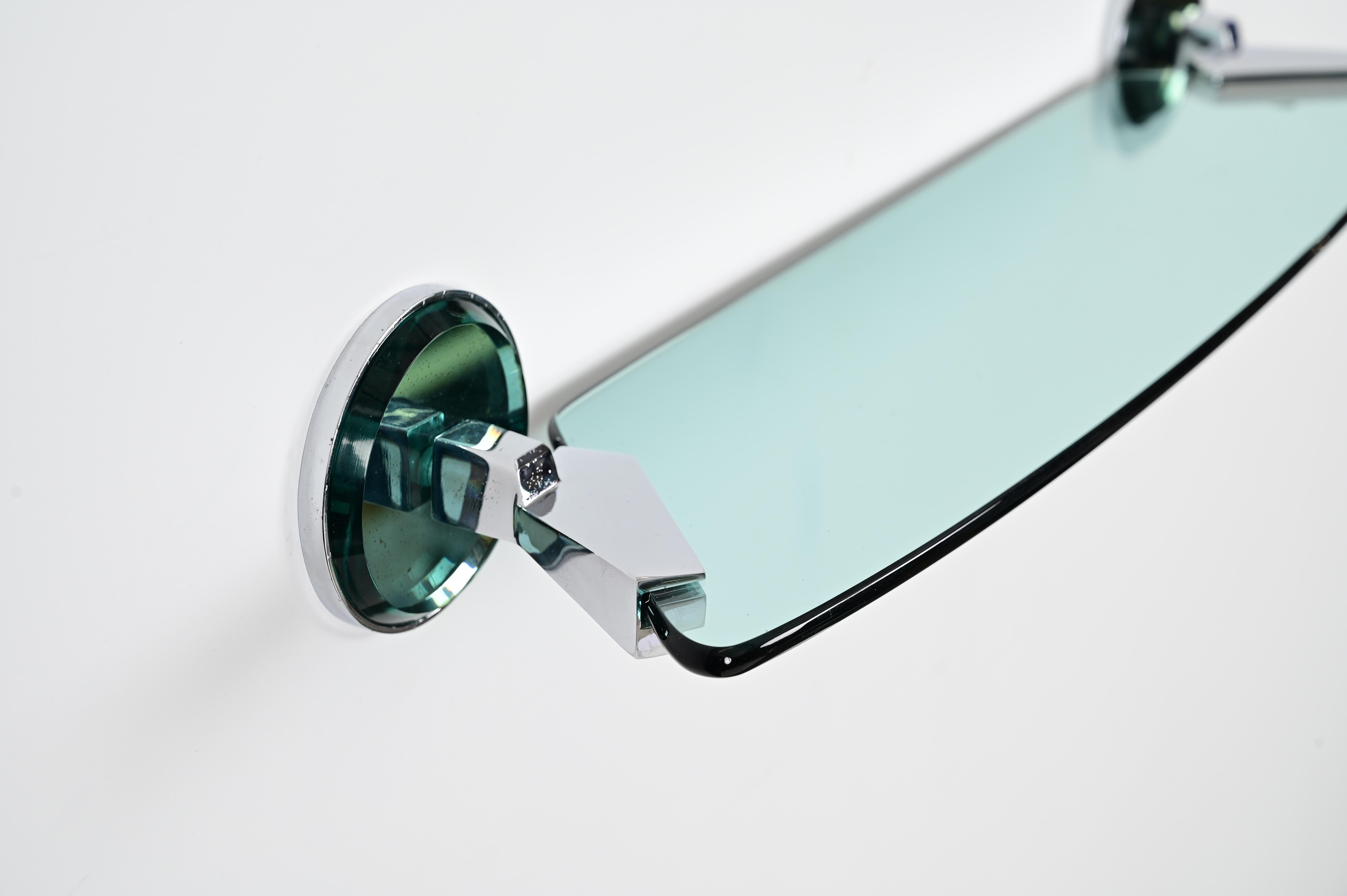 Tiffany Blue Italian Bathroom Vanity Set Mirror, Sconces, Shelf by VECA, 1970s For Sale 4