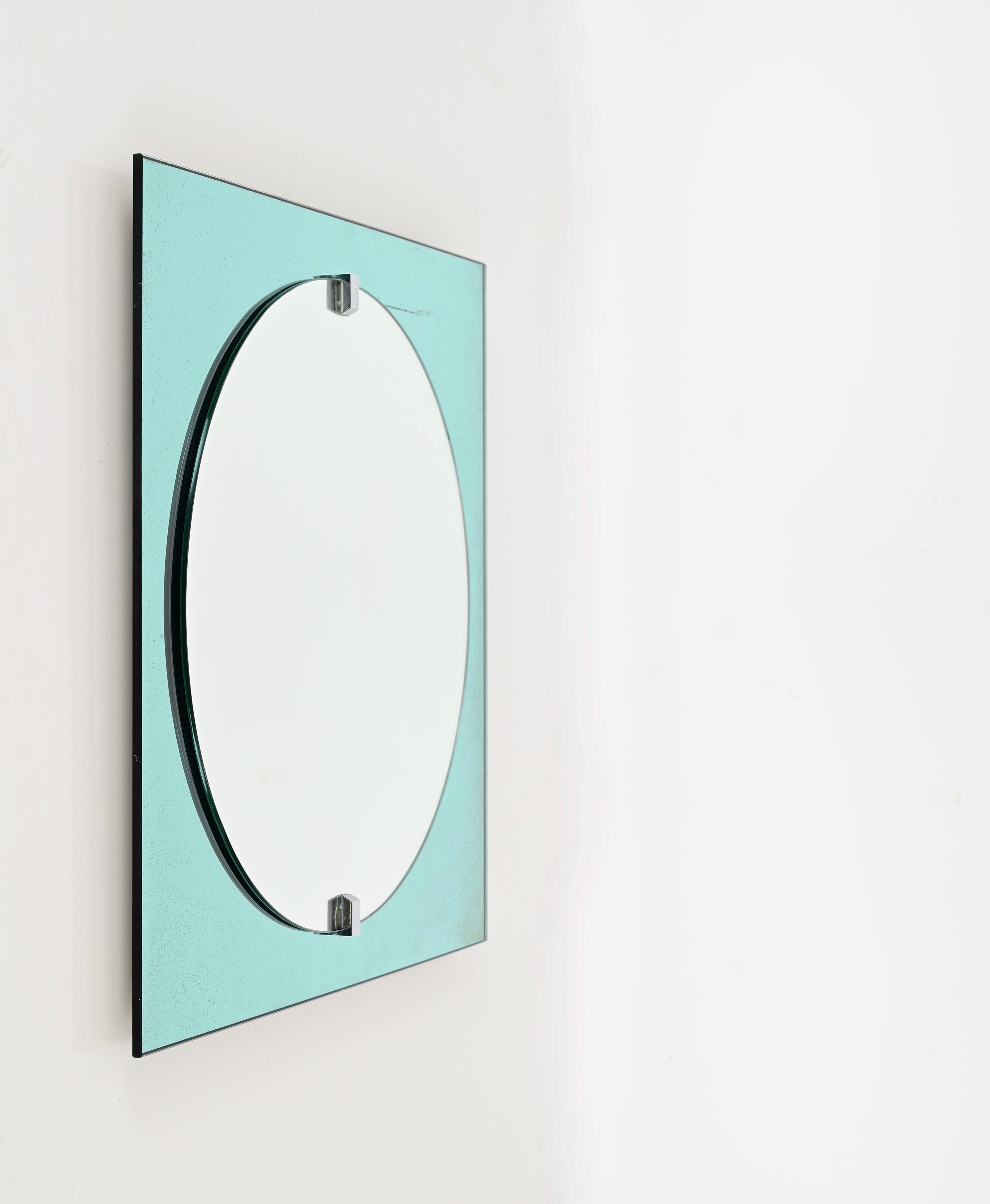 Late 20th Century Tiffany Blue Italian Bathroom Vanity Set Mirror, Sconces, Shelf by VECA, 1970s For Sale