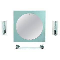 Tiffany Blue Conjunto de tocador de baño italiano Espejo, apliques, estante by VECA, 1970s