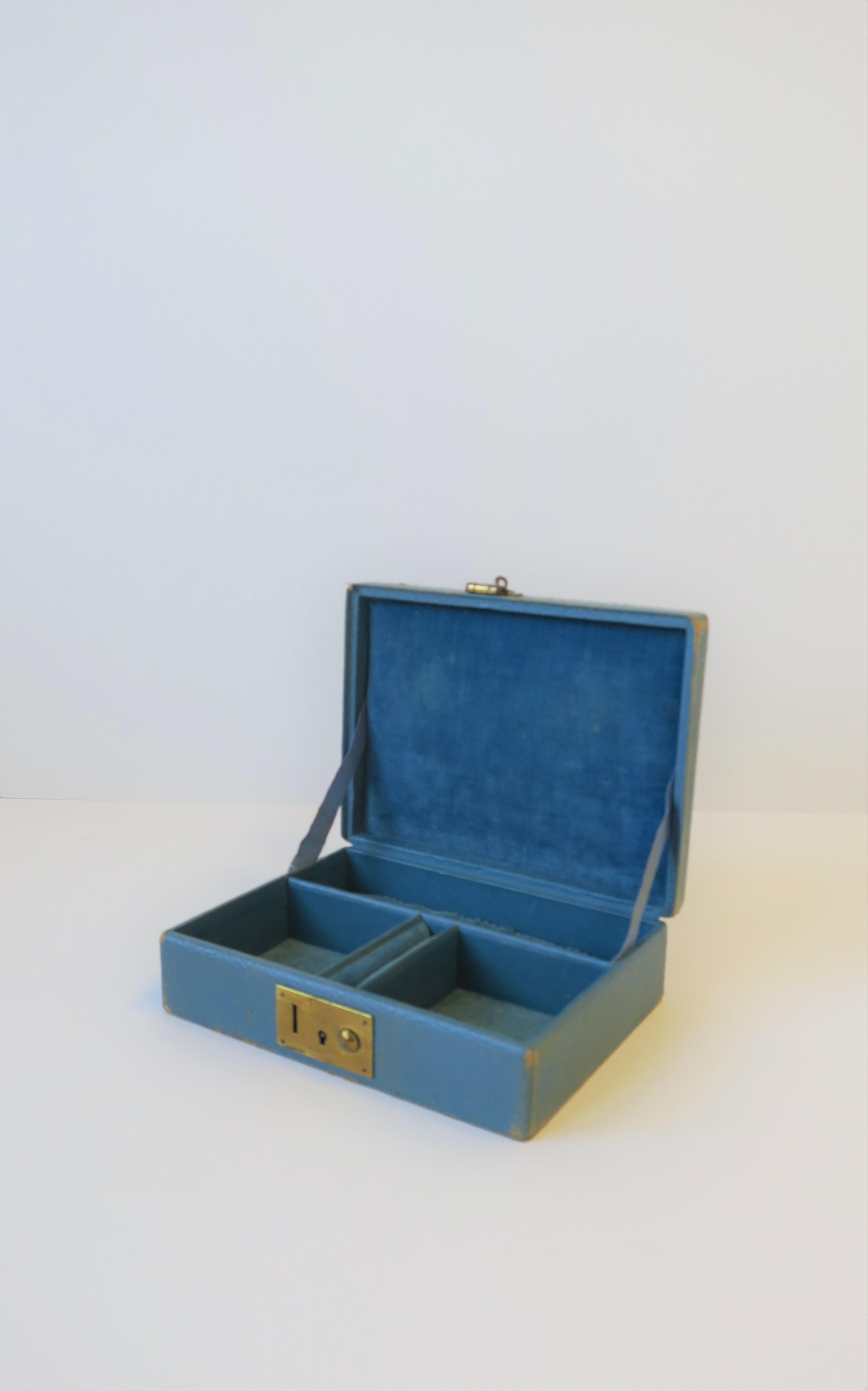 Blue Leather and Brass Jewelry Box from London 3