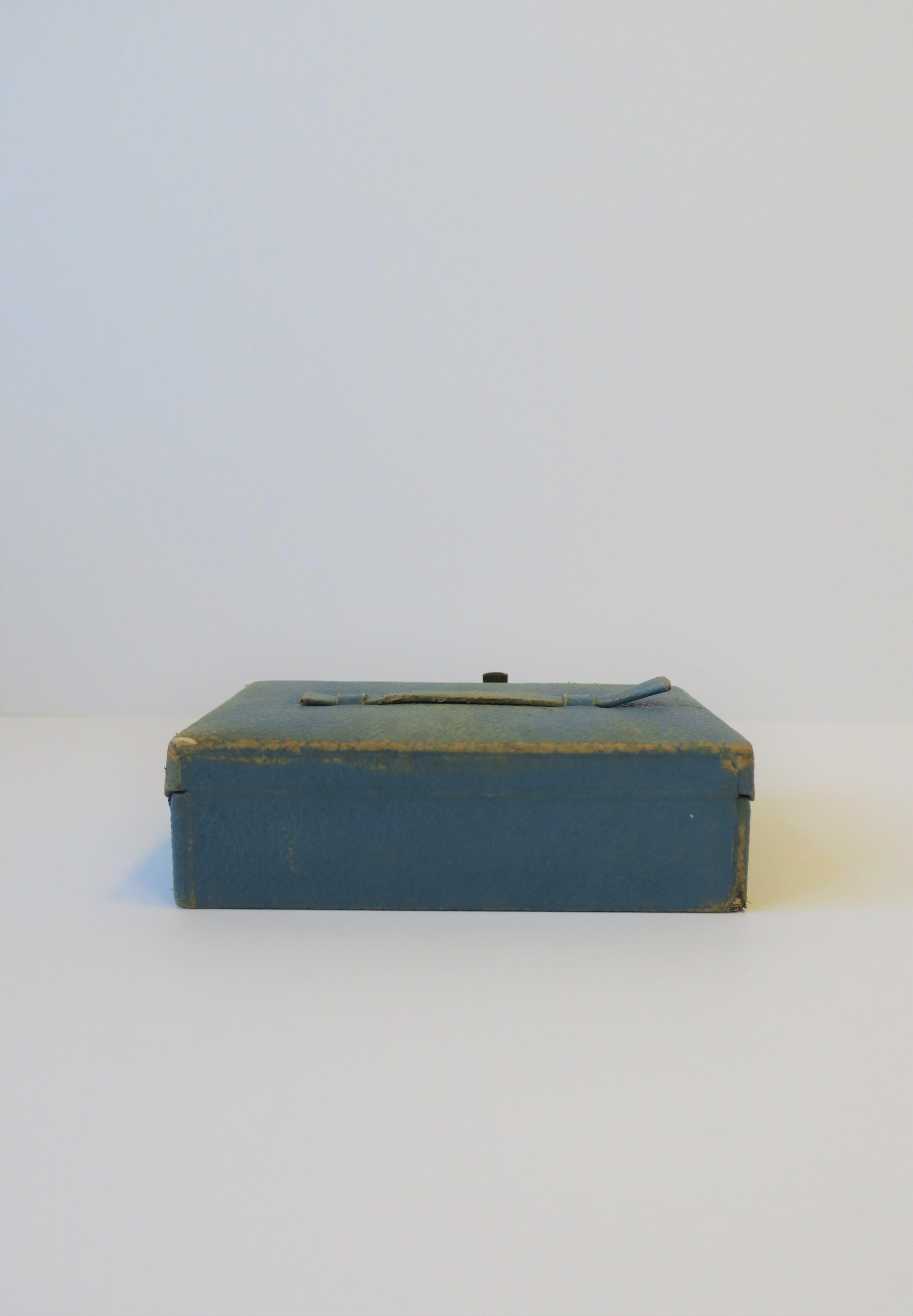 Blue Leather and Brass Jewelry Box from London 8
