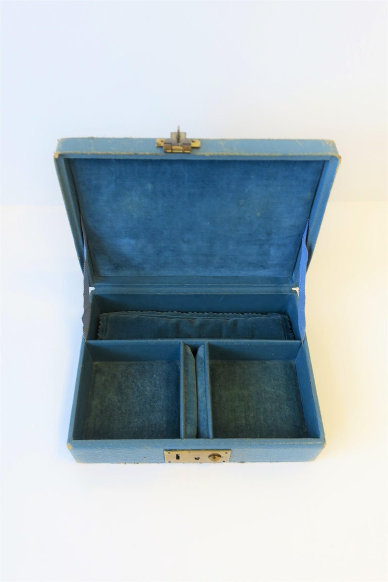 Blue Leather and Brass Jewelry Box from London For Sale at 1stDibs london leather jewelry box