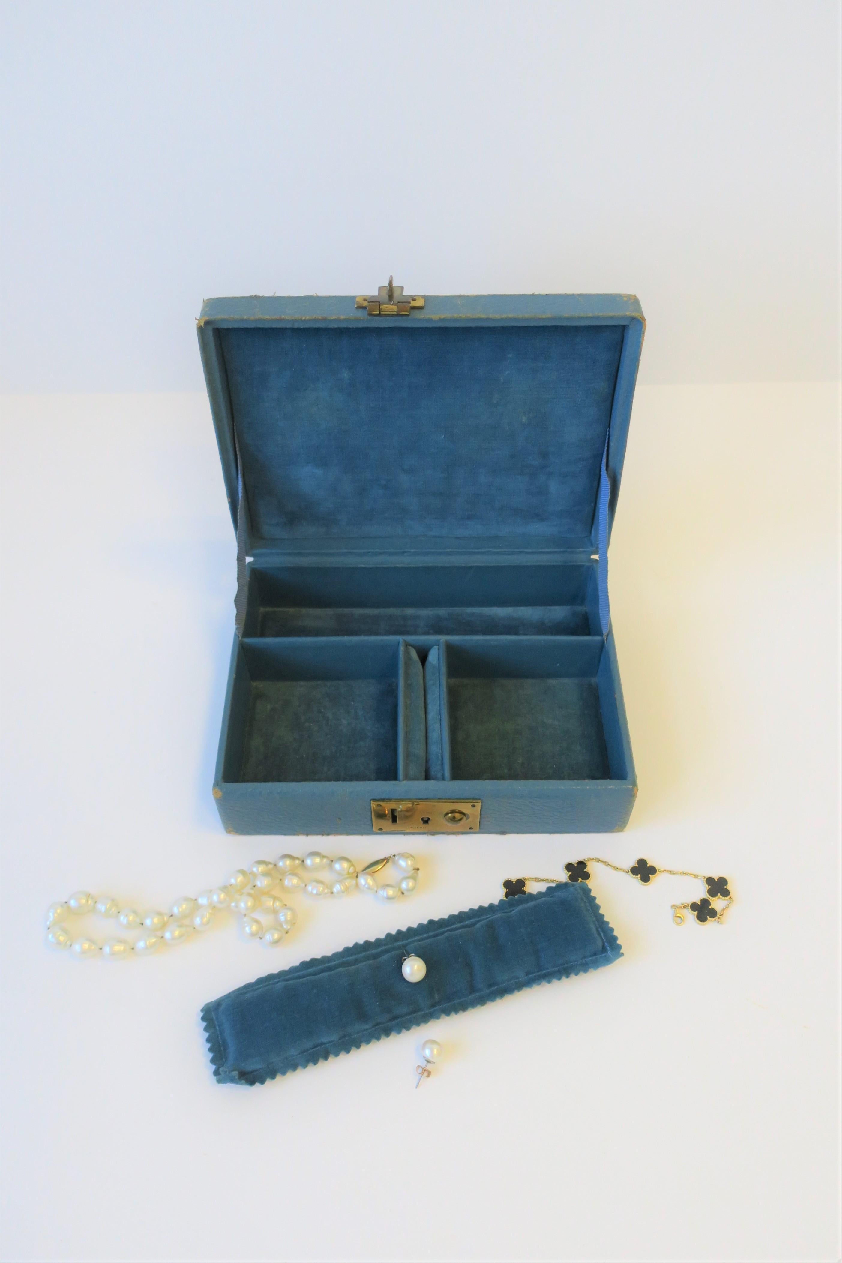 Blue Leather and Brass Jewelry Box from London 1