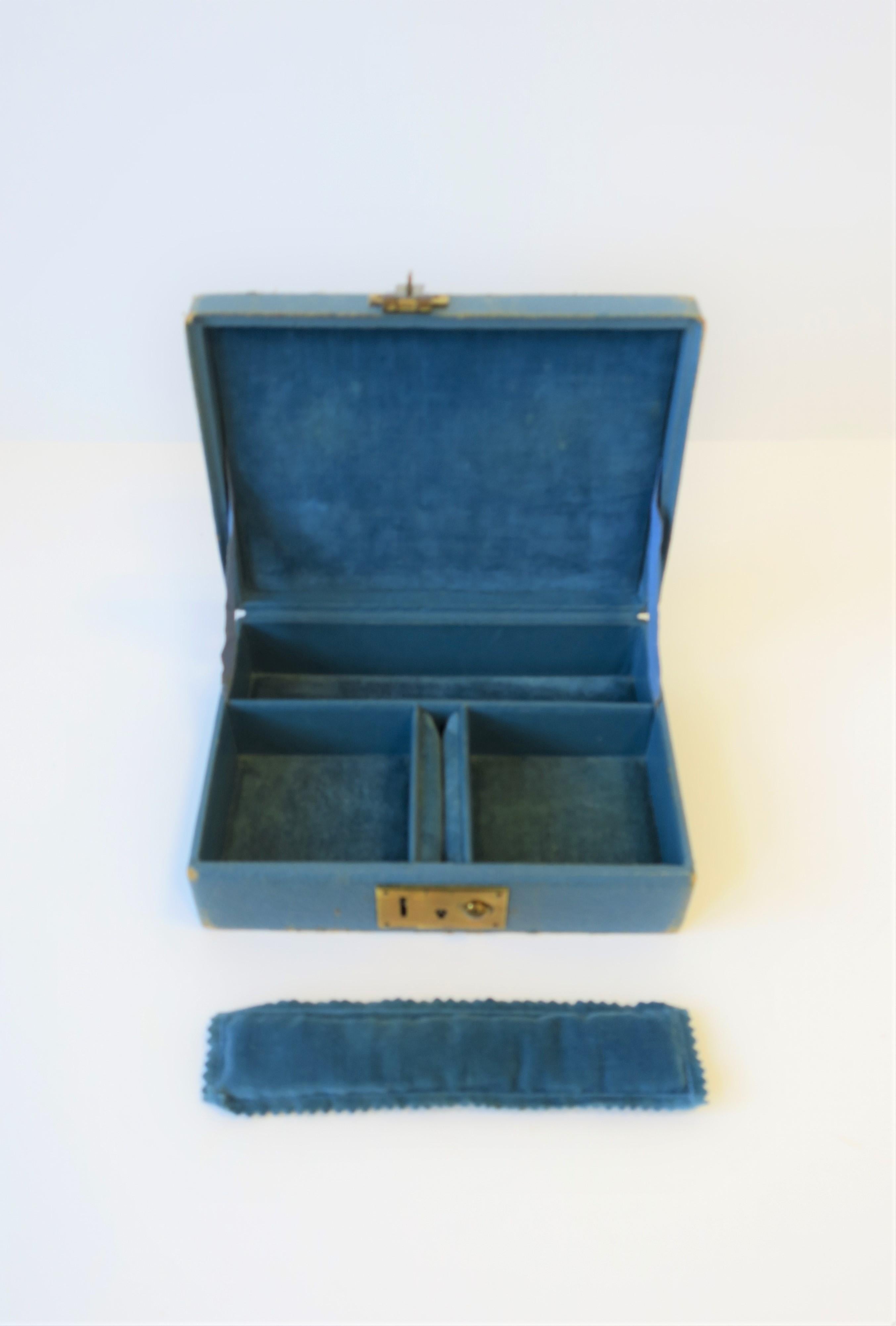 Blue Leather and Brass Jewelry Box from London 2