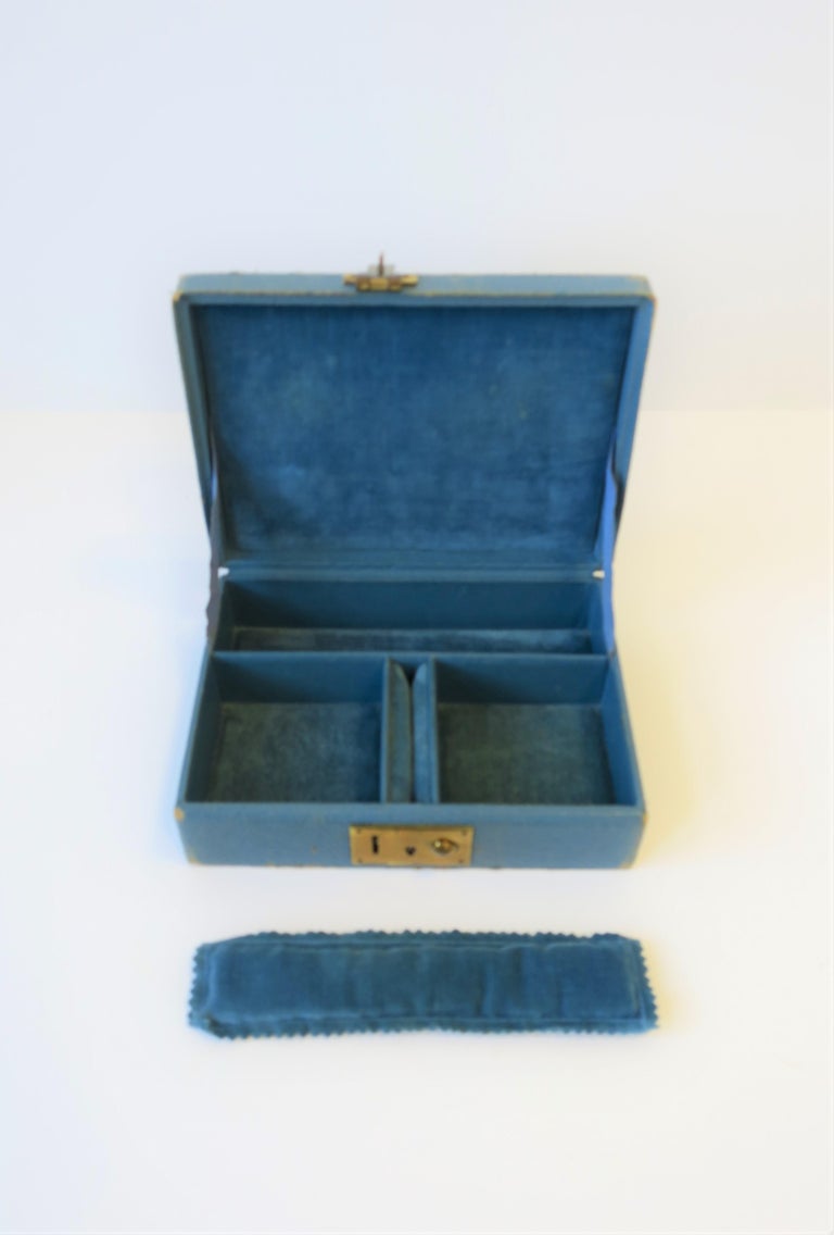 Blue Leather and Brass Jewelry Box from London For Sale at 1stDibs london leather jewelry box