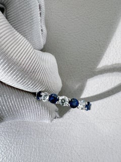 Tiffany blue sapphires brilliant-cut diamonds Platinum Ring Size 5