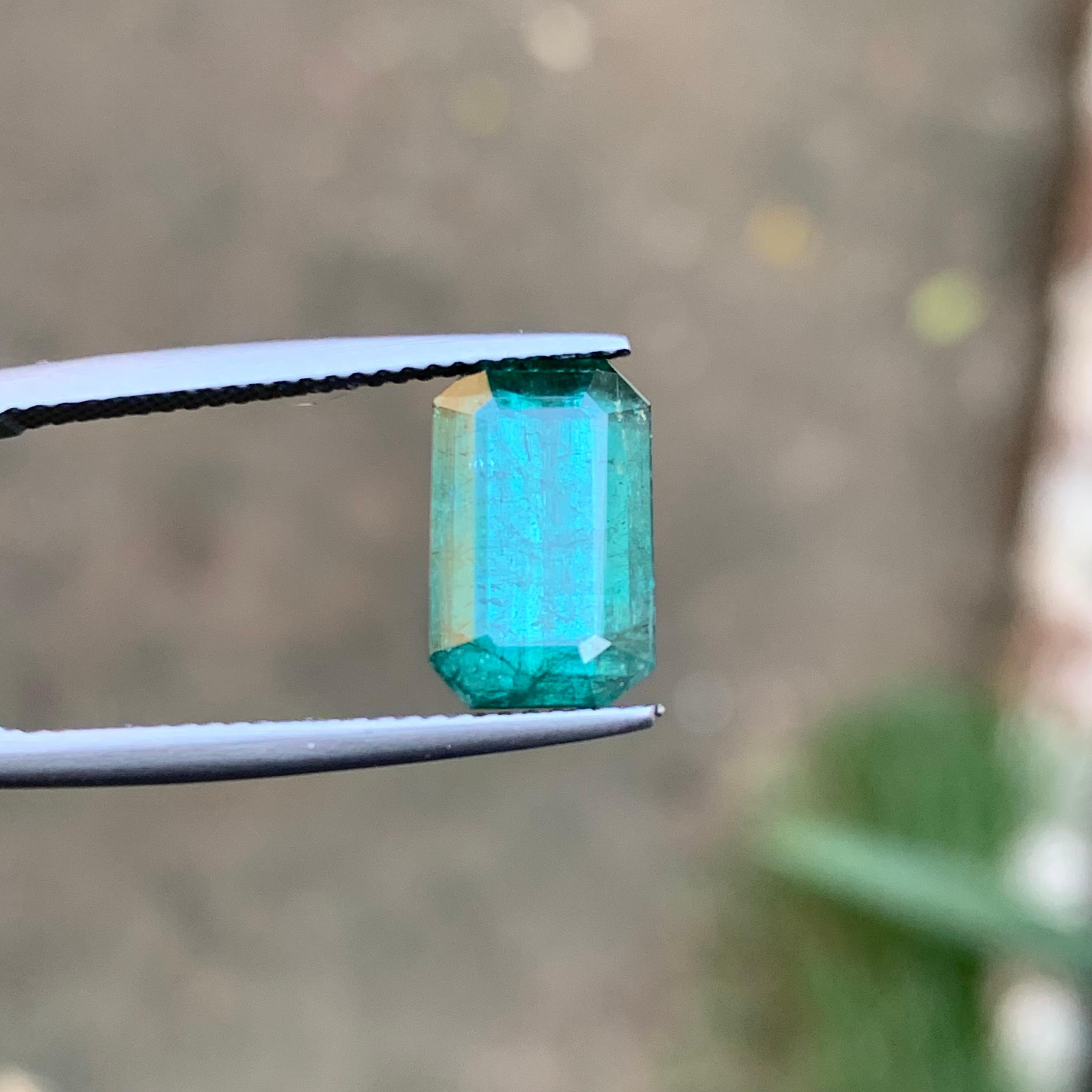 Tiffany Bluish Green Natural Tourmaline Ring, Loose Gemstone 3.80 Ct Emerald Cut For Sale 5
