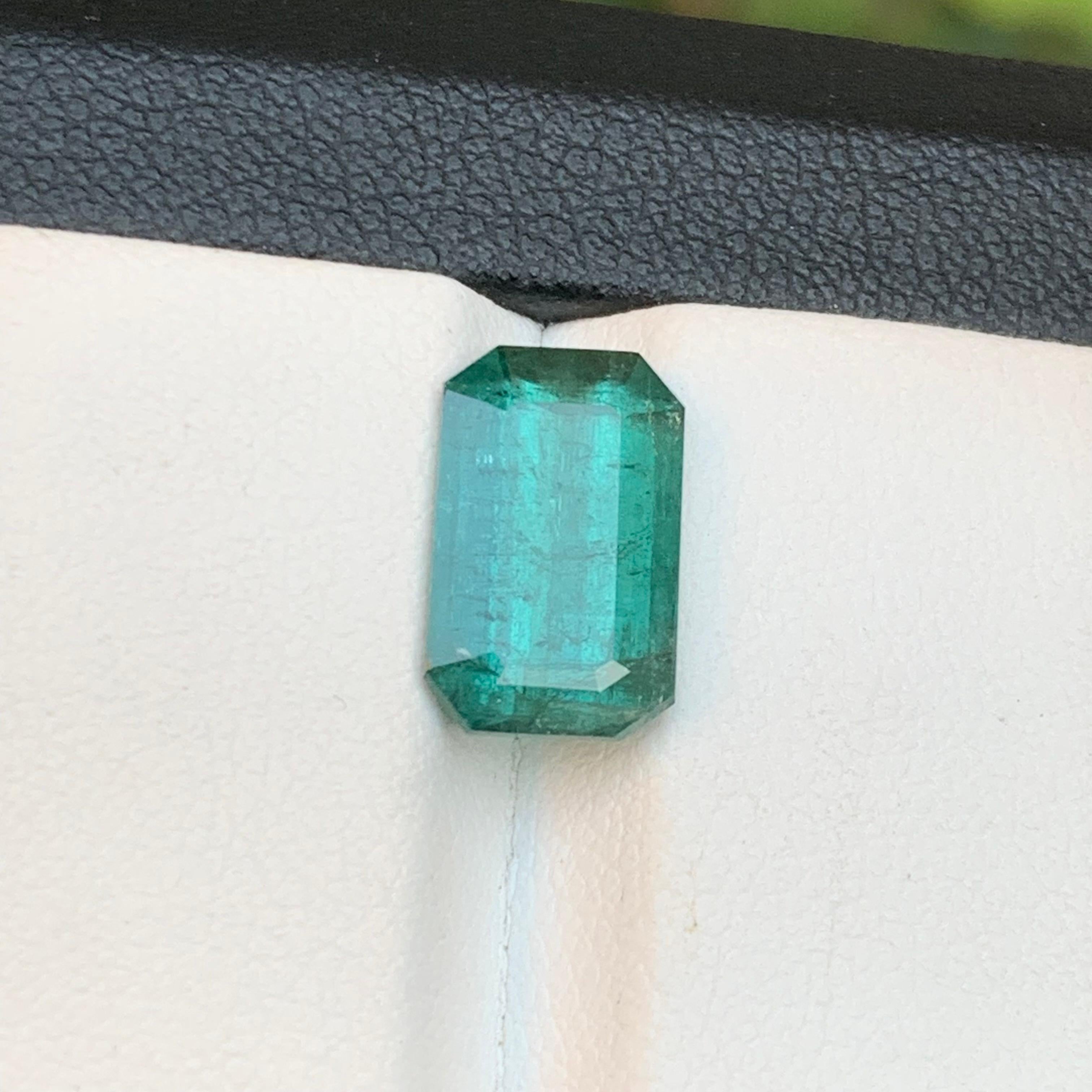 Tiffany Bluish Green Natural Tourmaline Ring, Loose Gemstone 3.80 Ct Emerald Cut For Sale 6