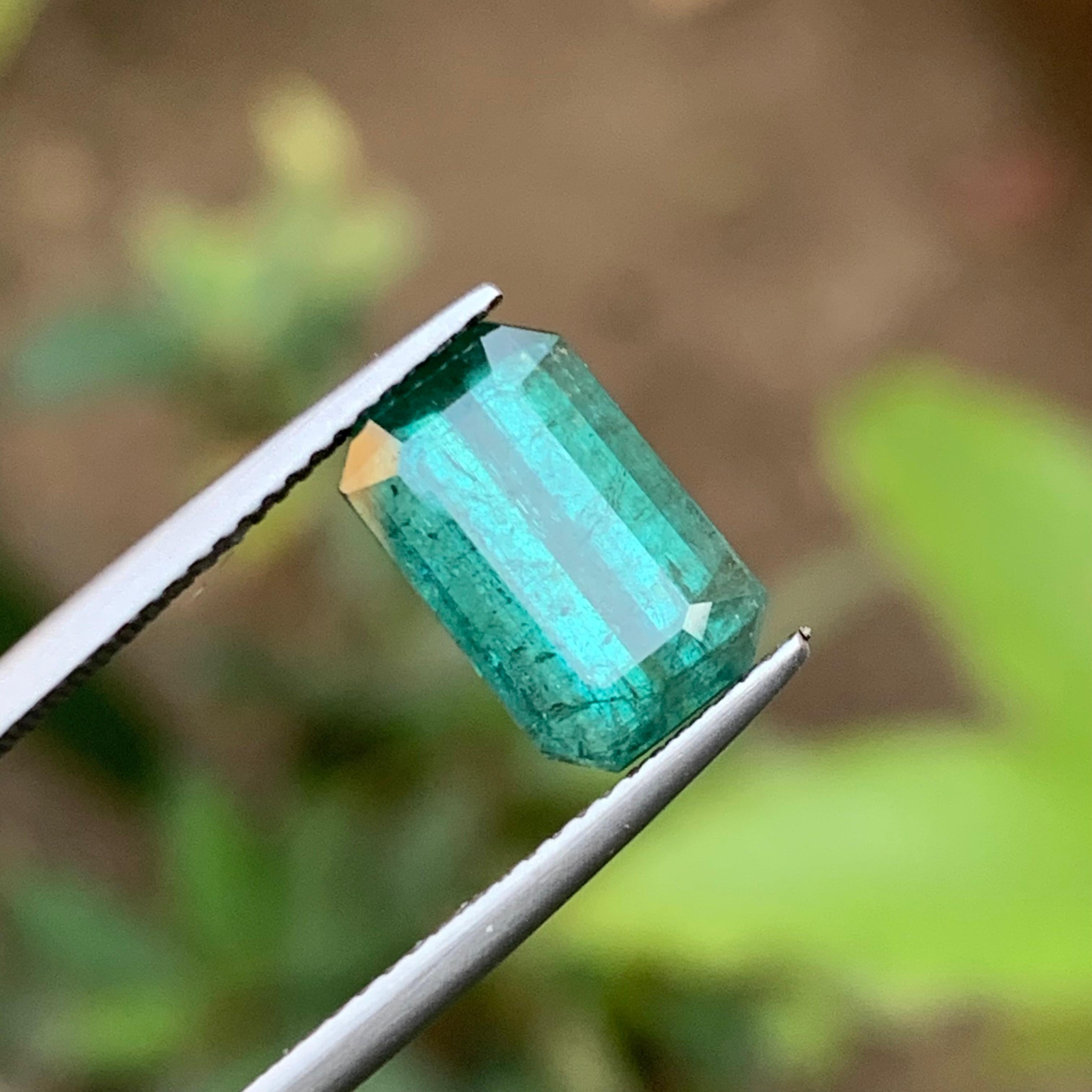 Contemporary Tiffany Bluish Green Natural Tourmaline Ring, Loose Gemstone 3.80 Ct Emerald Cut For Sale
