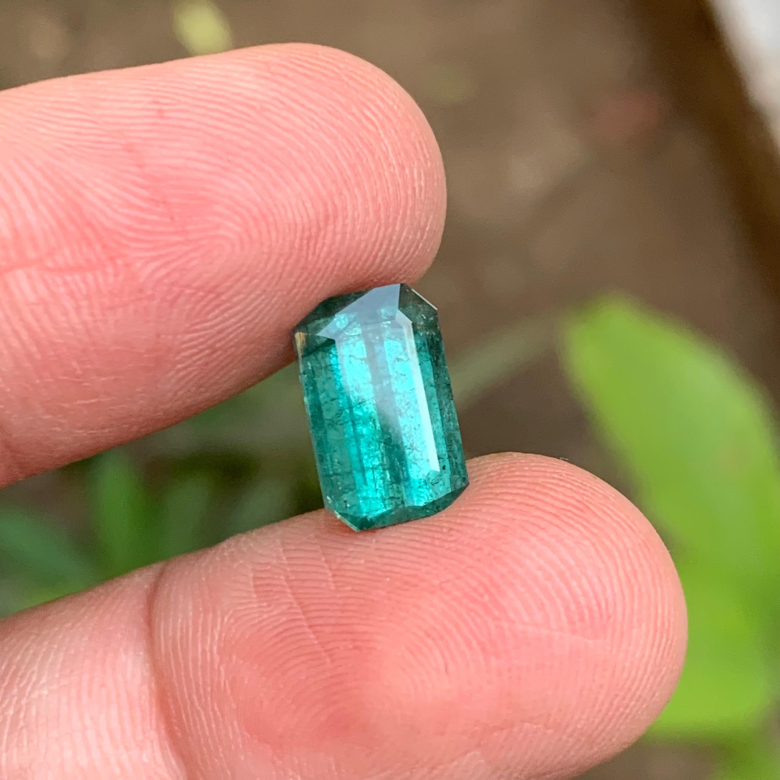 Women's or Men's Tiffany Bluish Green Natural Tourmaline Ring, Loose Gemstone 3.80 Ct Emerald Cut For Sale