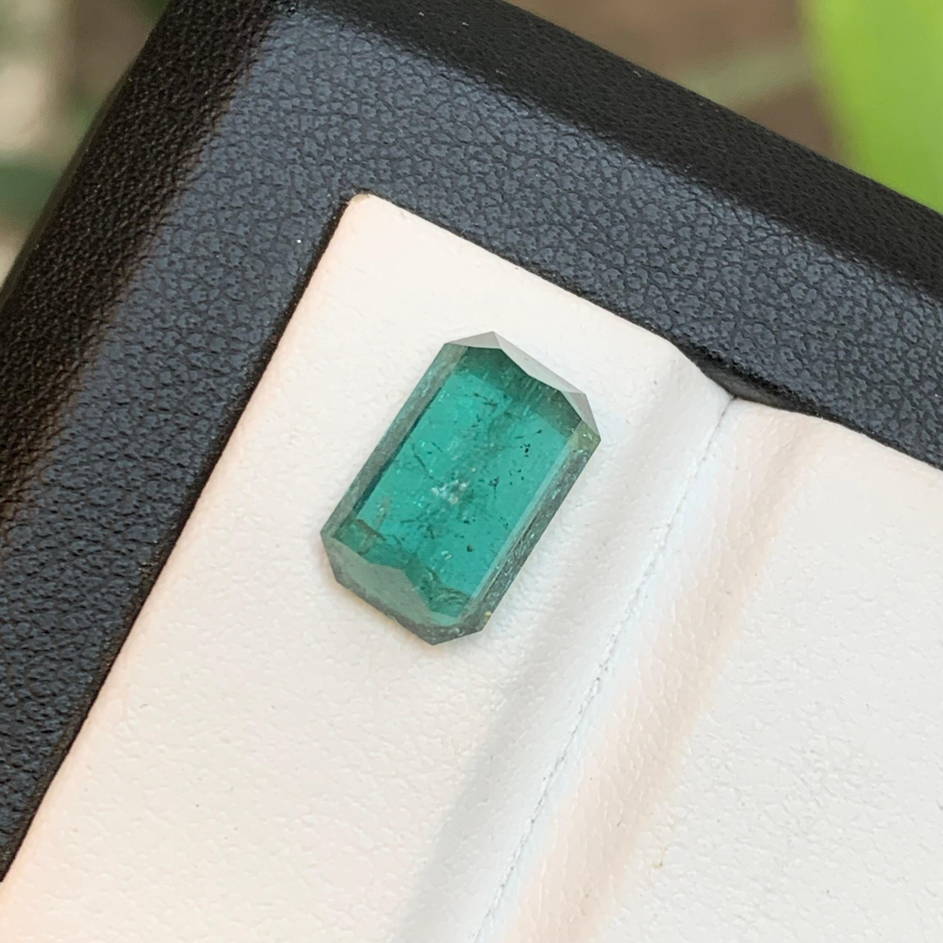 Tiffany Bluish Green Natural Tourmaline Ring, Loose Gemstone 3.80 Ct Emerald Cut For Sale 1