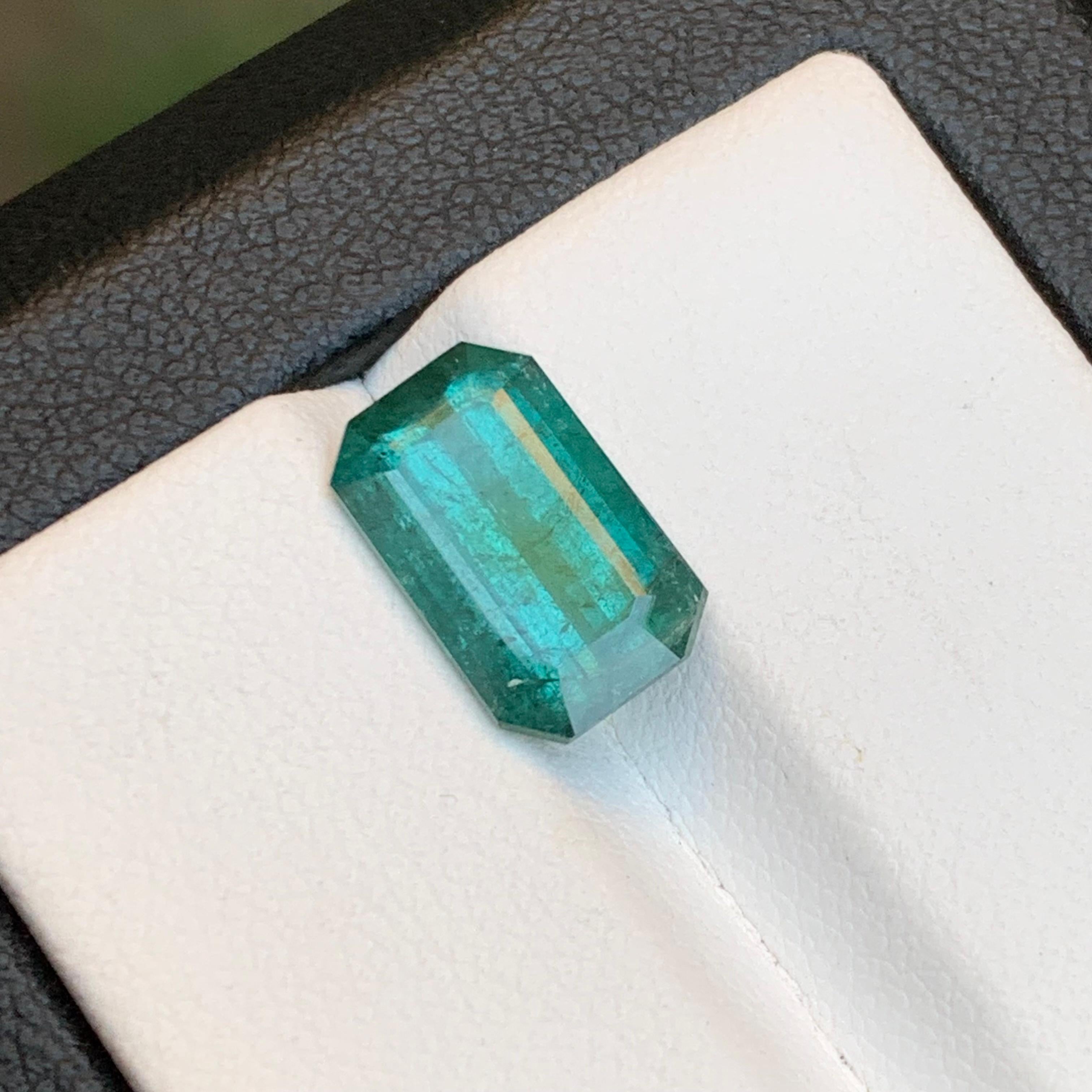 Tiffany Bluish Green Natural Tourmaline Ring, Loose Gemstone 3.80 Ct Emerald Cut For Sale 2