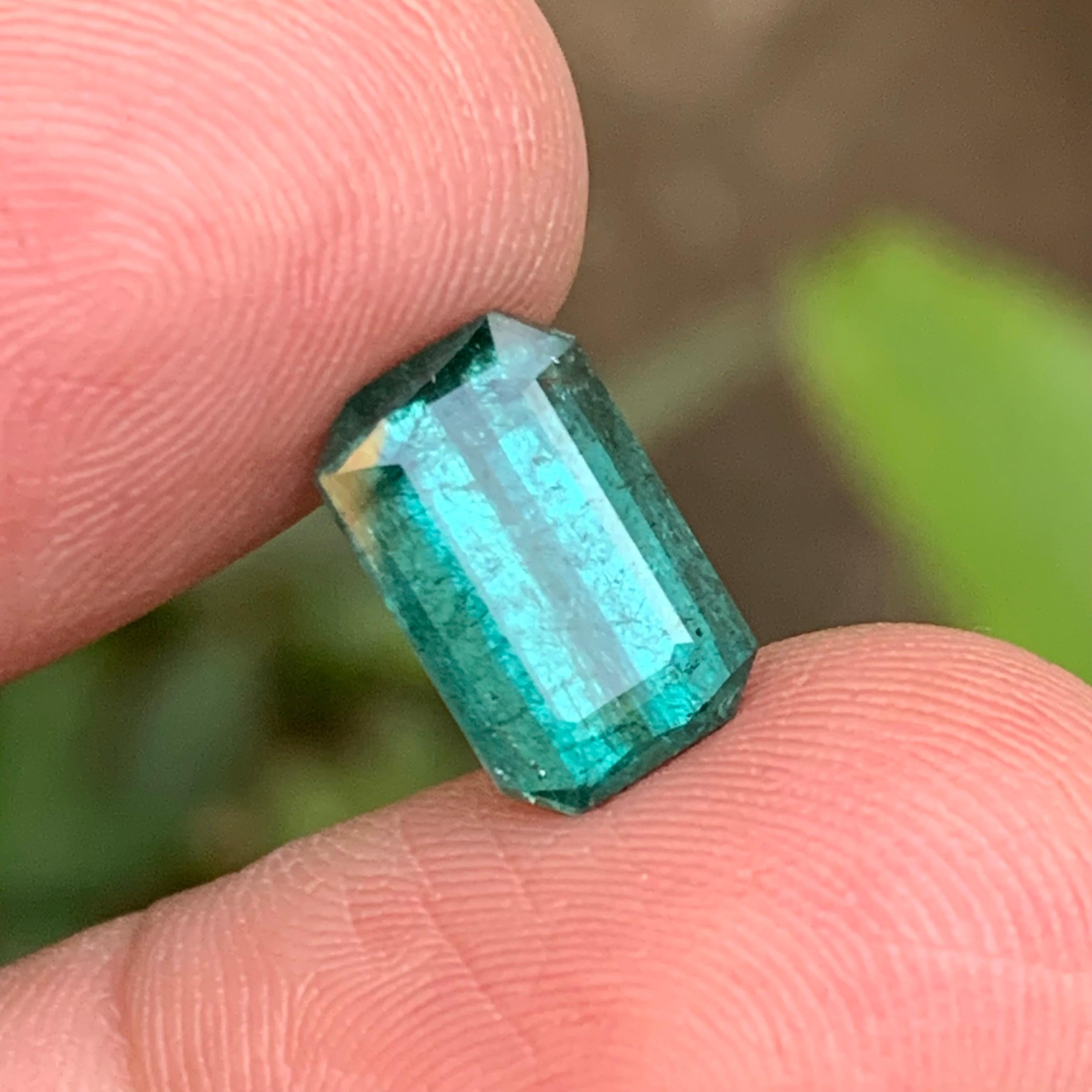 Tiffany Bluish Green Natural Tourmaline Ring, Loose Gemstone 3.80 Ct Emerald Cut For Sale 3