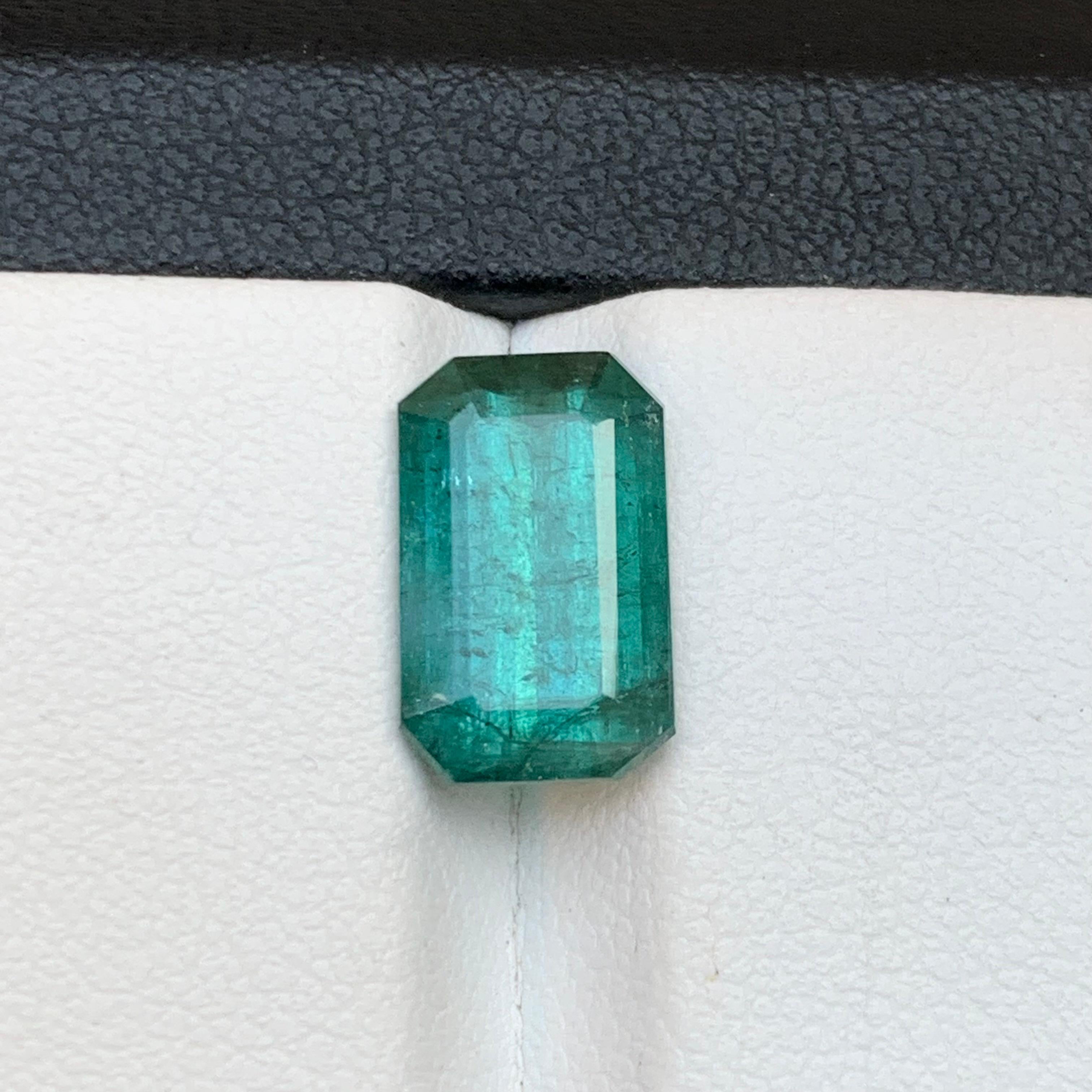 Tiffany Bluish Green Natural Tourmaline Ring, Loose Gemstone 3.80 Ct Emerald Cut For Sale 4