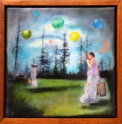 A Surreal Encaustic Mixed Media on Wood "Single Lens Reflex"