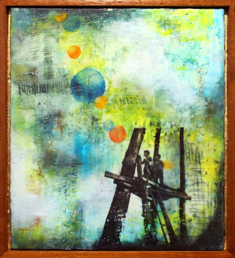A Surreal Encaustic on Wood "I Remember My Castle" 