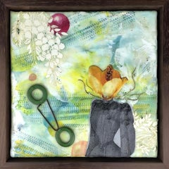 A Surreal Encaustic on Wood "Petal Head"