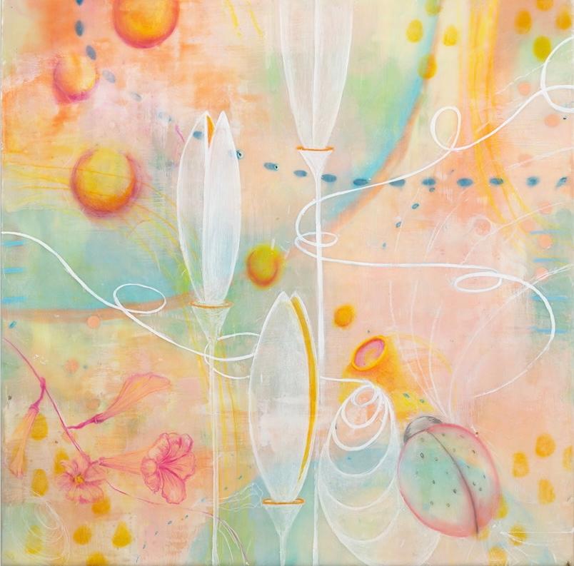 Abstract Painting de Tiffany Bociek - Encáustica surrealista sobre madera "El jardín familiar"