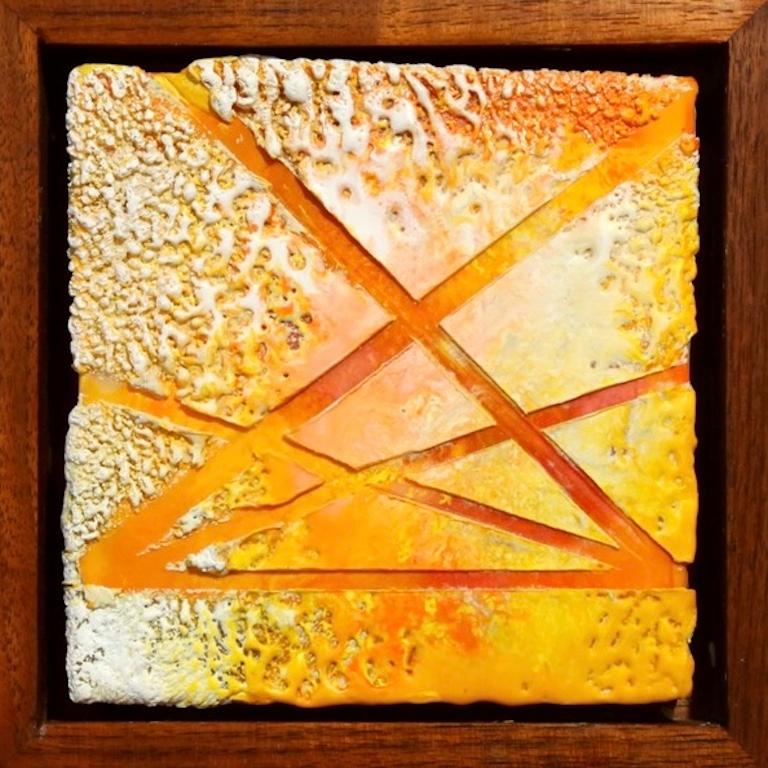 Tiffany Bociek Abstract Painting - An Abstract Encaustic on Wood "Geometry of Sunrise"