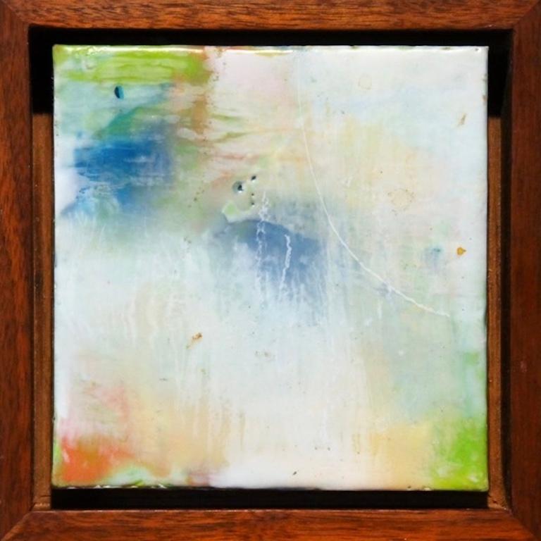 Tiffany Bociek Abstract Painting - An Abstract Encaustic on Wood "Memories of Morning Fog"