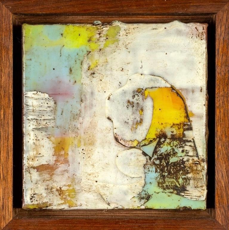 Tiffany Bociek Abstract Painting - An Abstract Encaustic on Wood "Squinting at the Sun"