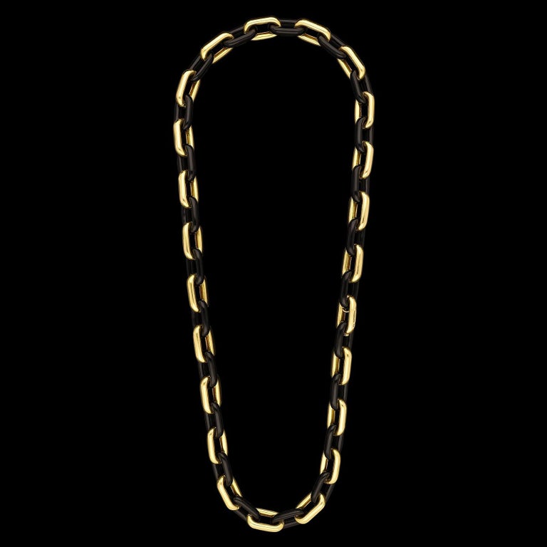 Tiffany Bold 18ct Gold and Black Onyx Long Chain Sautoir Necklace circa