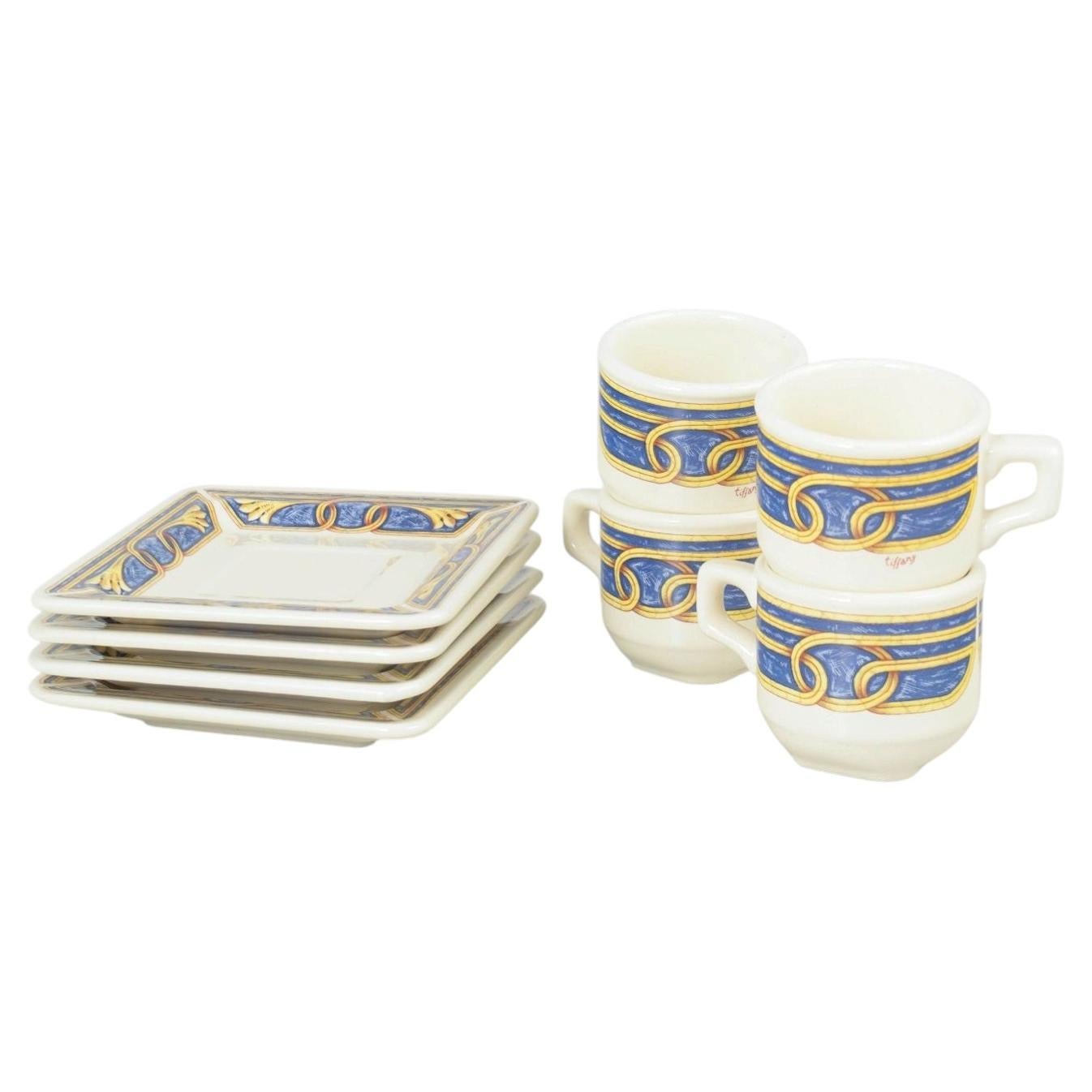 Tiffany Boutique. Set of four espresso cups with saucers with ornamental motifs. For Sale