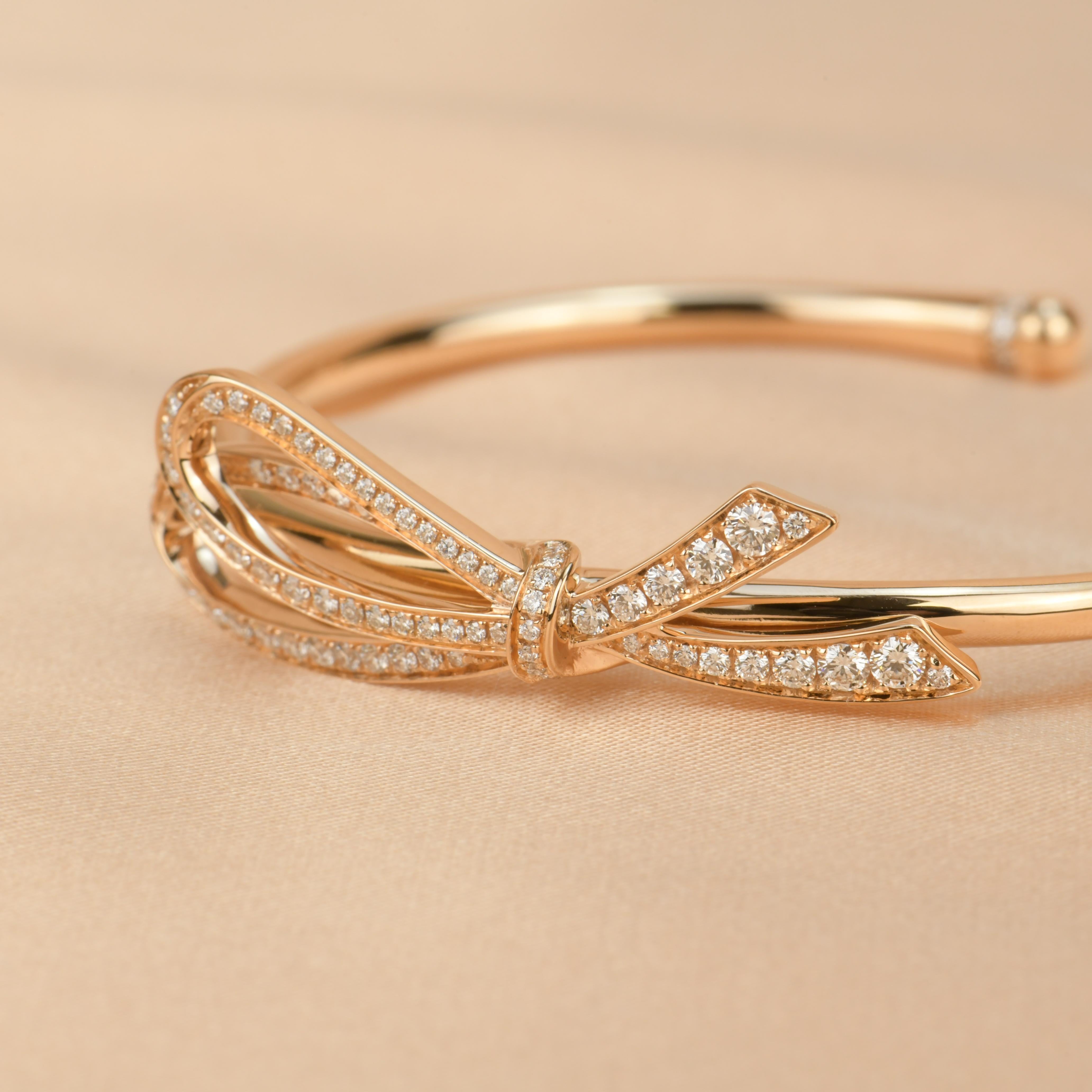 Women's Tiffany Bow Diamond Bracelet in 18K Rose Gold Size M