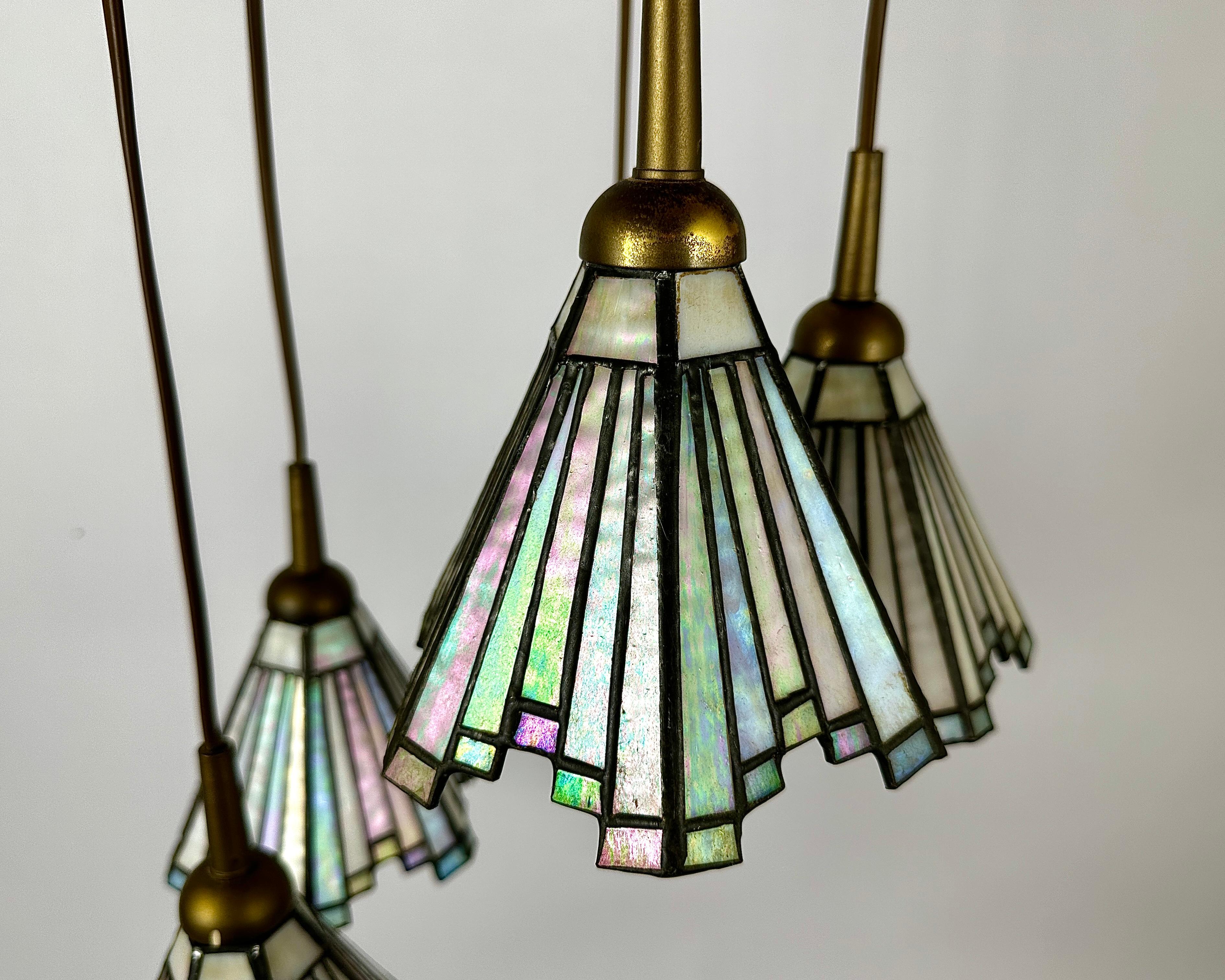 Tiffany Brass Pendant Lights by Honsel, 1960s In Good Condition For Sale In Bastogne, BE