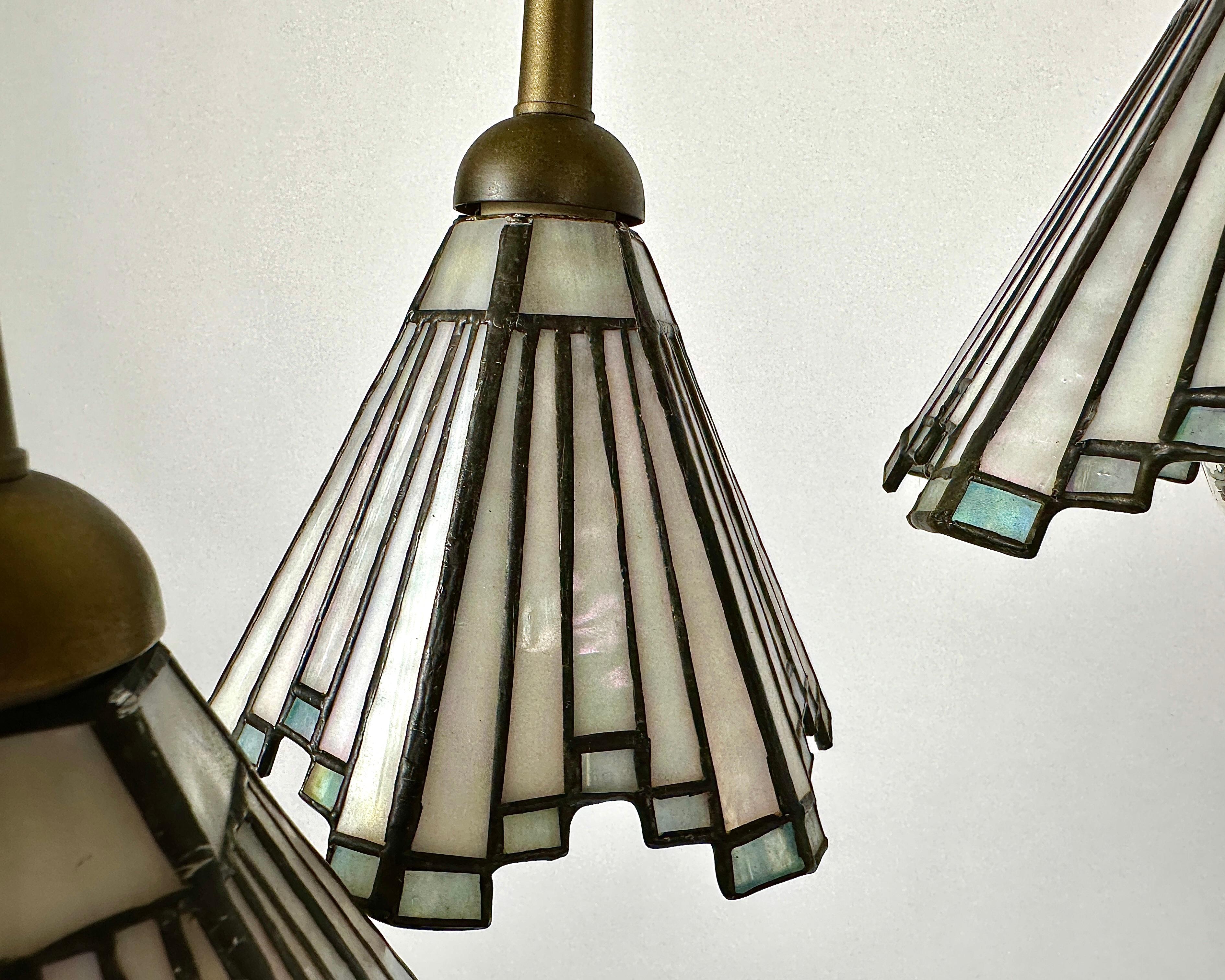 Mid-20th Century Tiffany Brass Pendant Lights by Honsel, 1960s For Sale