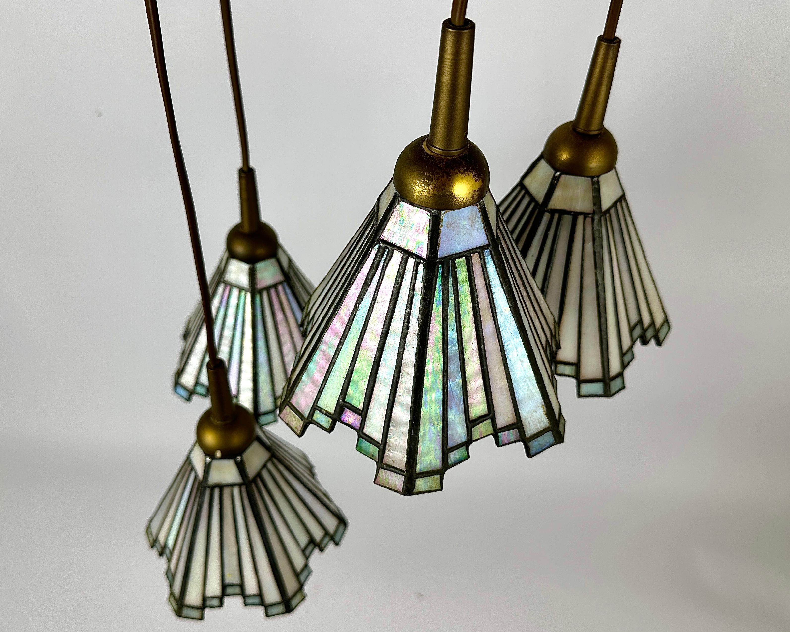 Tiffany Brass Pendant Lights by Honsel, 1960s For Sale 2