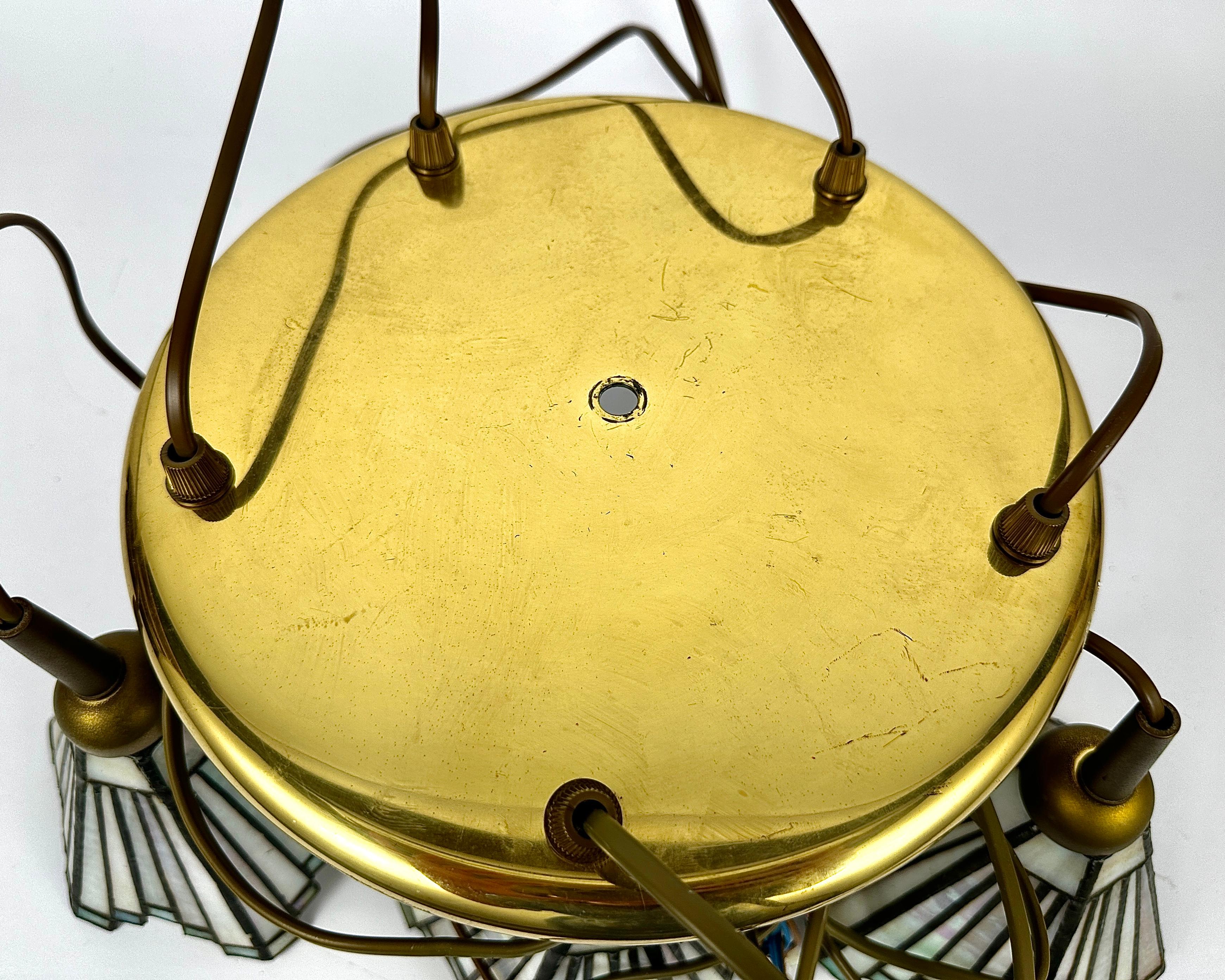 Tiffany Brass Pendant Lights by Honsel, 1960s For Sale 4