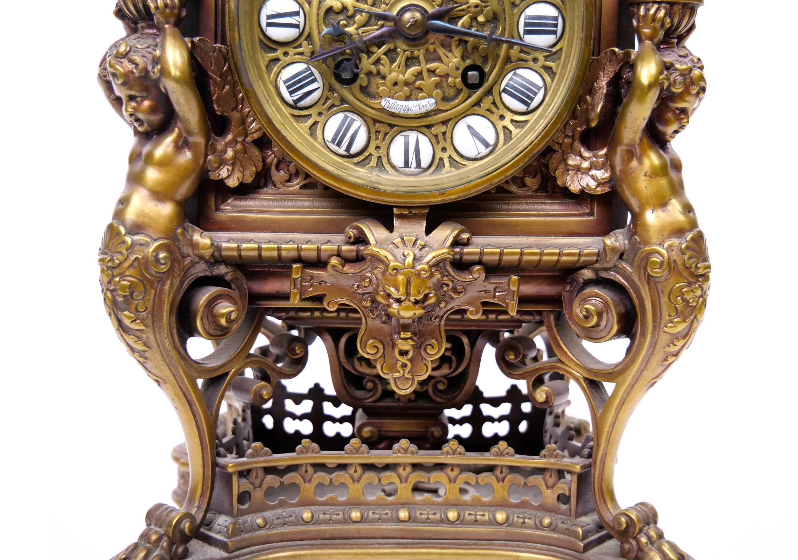 Tiffany Bronze / Enameled Face Mantel Clock 2